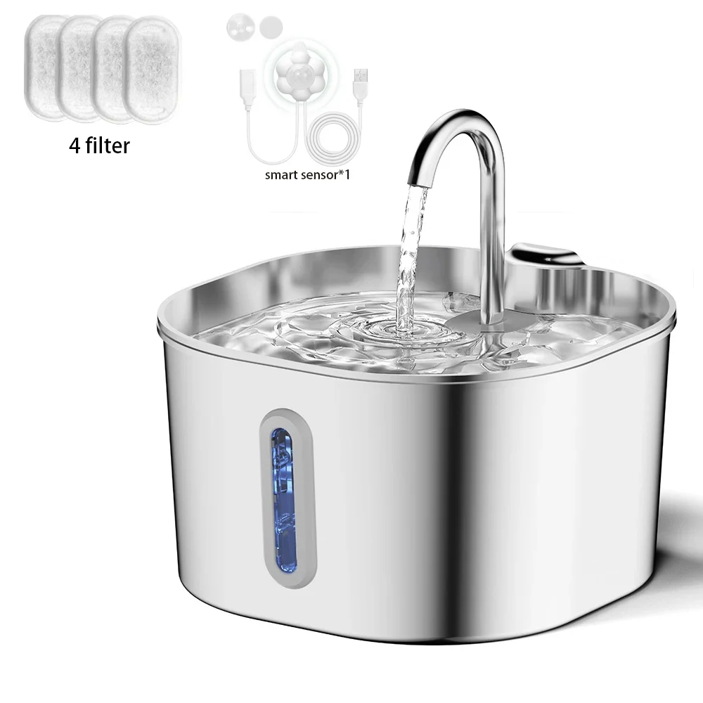 Original Design ZYfeeder Fontaine à eau pour animaux de compagnie en acier inoxydable de 2 2 L fontaine d’eau artésienne pour chats pompe à eau ultra-silencieuse avec filtreSPÉCIFICATIONS Consistent