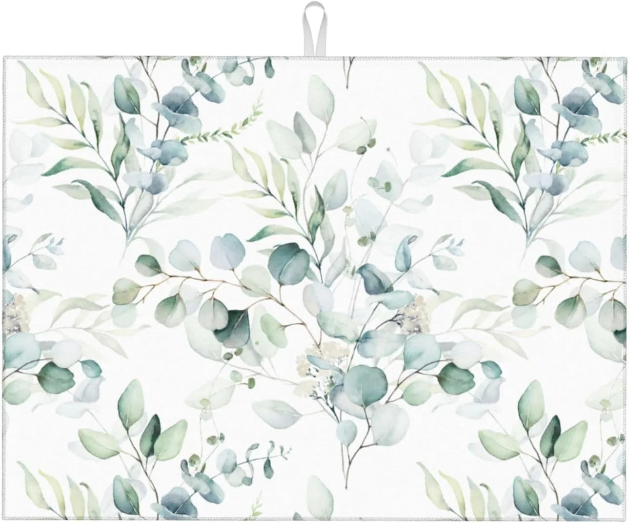 Advanced Sage Green Leaves Dish Drying Mat 18×24 inch for Kitchen Counter Watercolor Herbs Plant Kitchen Drying Mats Dishes Pad Absorbent Fast Dry Dish Trendy