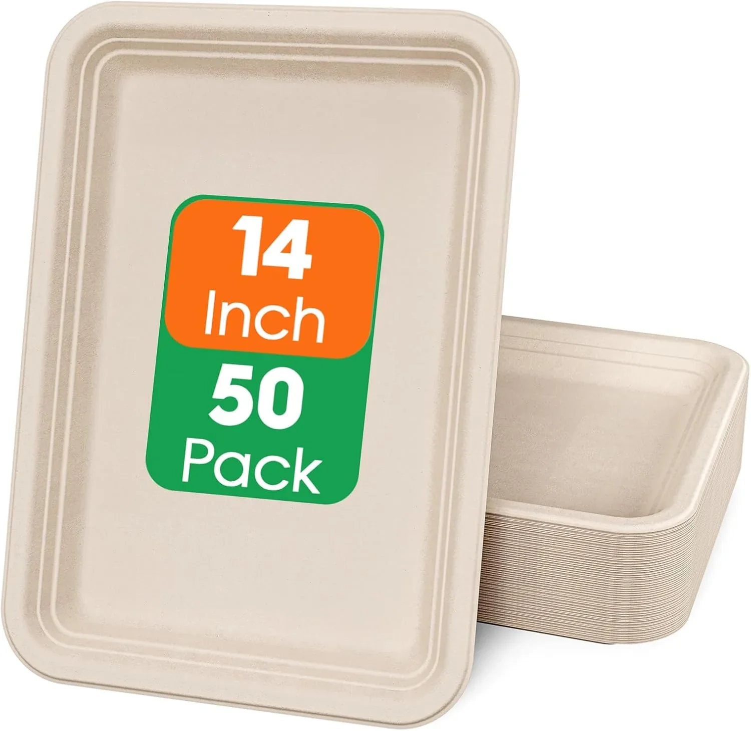 Superior ECOLipak 50 Pack 14 Inch Disposable Food Crawfish Trays Compostable Large Paper Plates Disposable Thanksgiving Trays for Serving Food Turkey BBQ Excellent