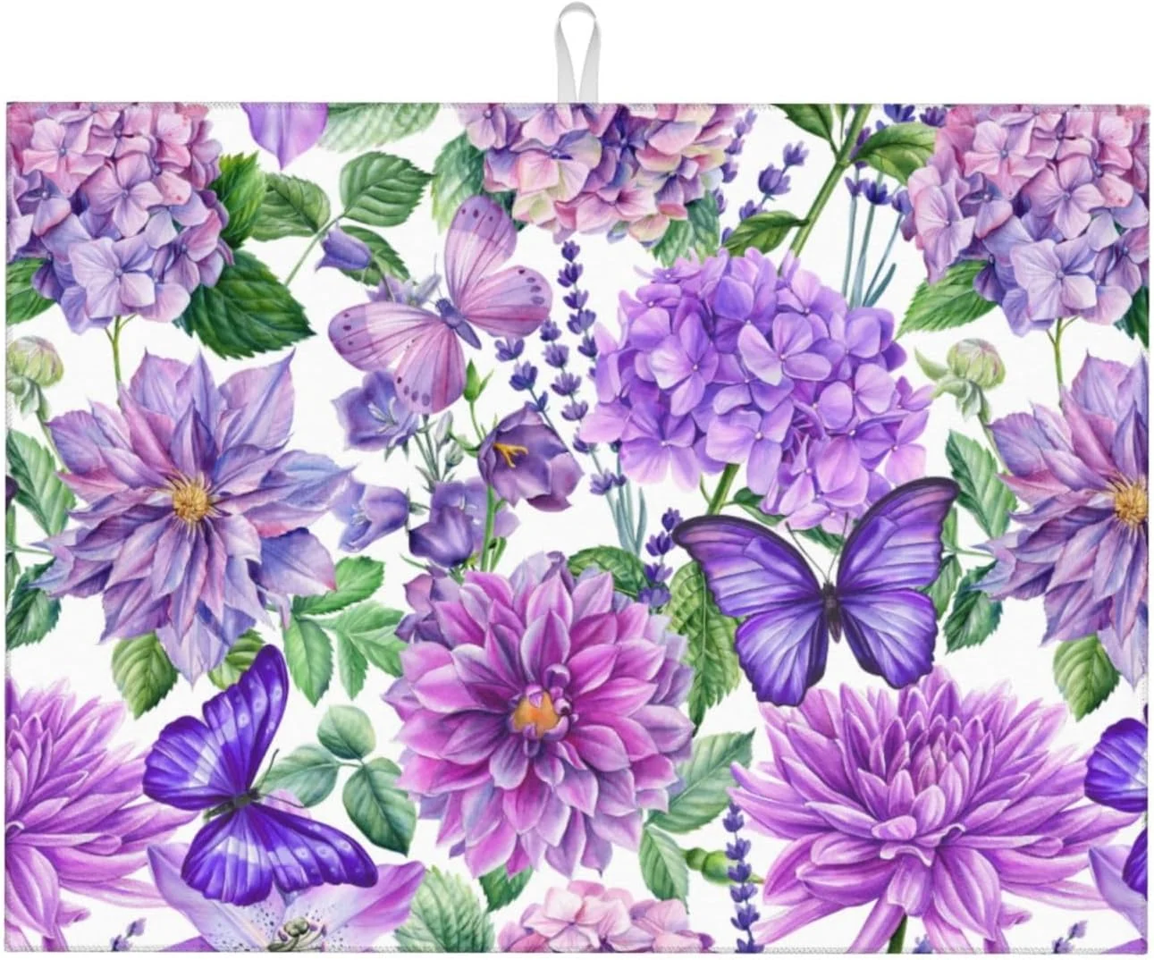 Smart Purple Hydrangea Flowers Dish Drying Mat Butterfly Floral Drying Rack Pad Countertop Dishes Ultra Absorbent Microfiber Kitchen Counter Mat for Coffee Countertop Decor 18×24 Inch Elite