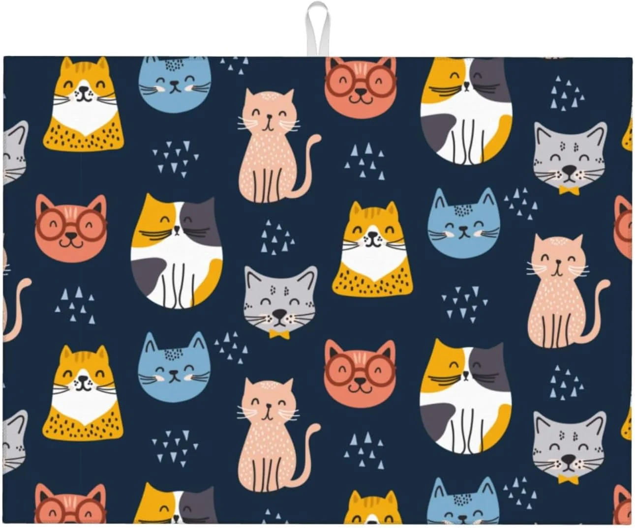 High-Performance Absorbent Microfiber Dish Drying Mat Quick Dry Pad for Sink Dishes or Under Rack Kitchen Counter Accessories Reusable Washable Extra Large 18 x24 Cute Cats Navy blue User-Friendly