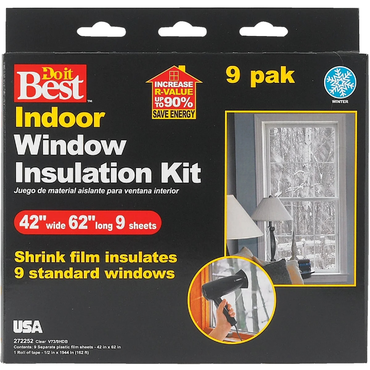 Elite Do it 42 In. x 62 In. Indoor Shrink Film Window Kit 9-Pack Certified