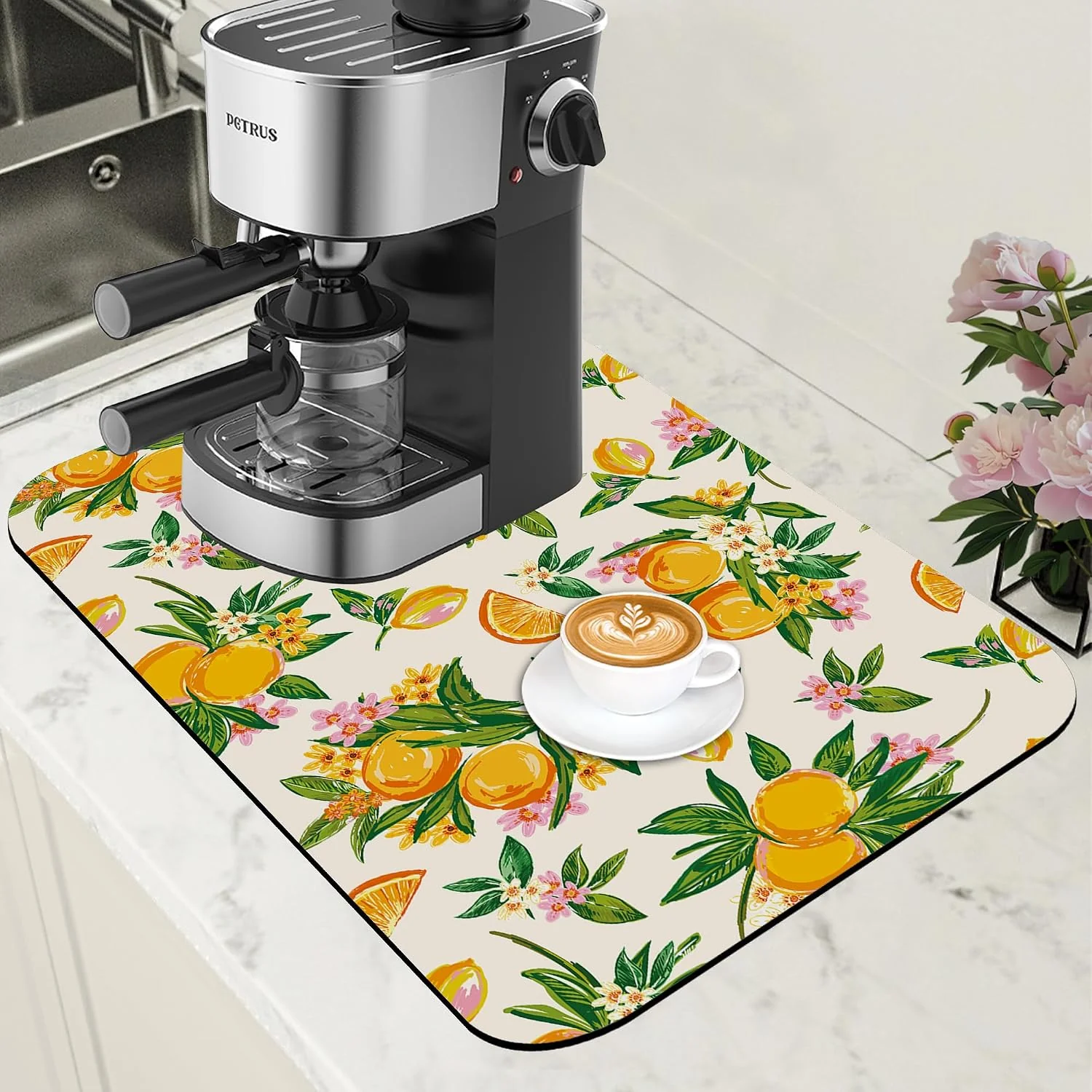 Effective Dish Drying Mat Orange Fruit Floral Coffee Bar Mat for Countertop Absorbent Hide Stain Rubber Backed Dish Drainer Rack Pad Espresso Machine Dining Room Decoration 11.8 x 19.7 Inch Excellent