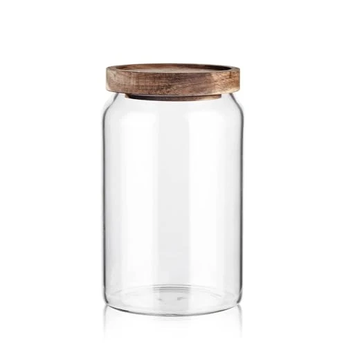 Detailed Glass Storage Container Airtight Food Jars Kitchen Canister with Wood Lids Convenient