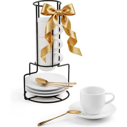 Traditional 3 Ounce Espresso Cups with Saucers 4 Count Reusable