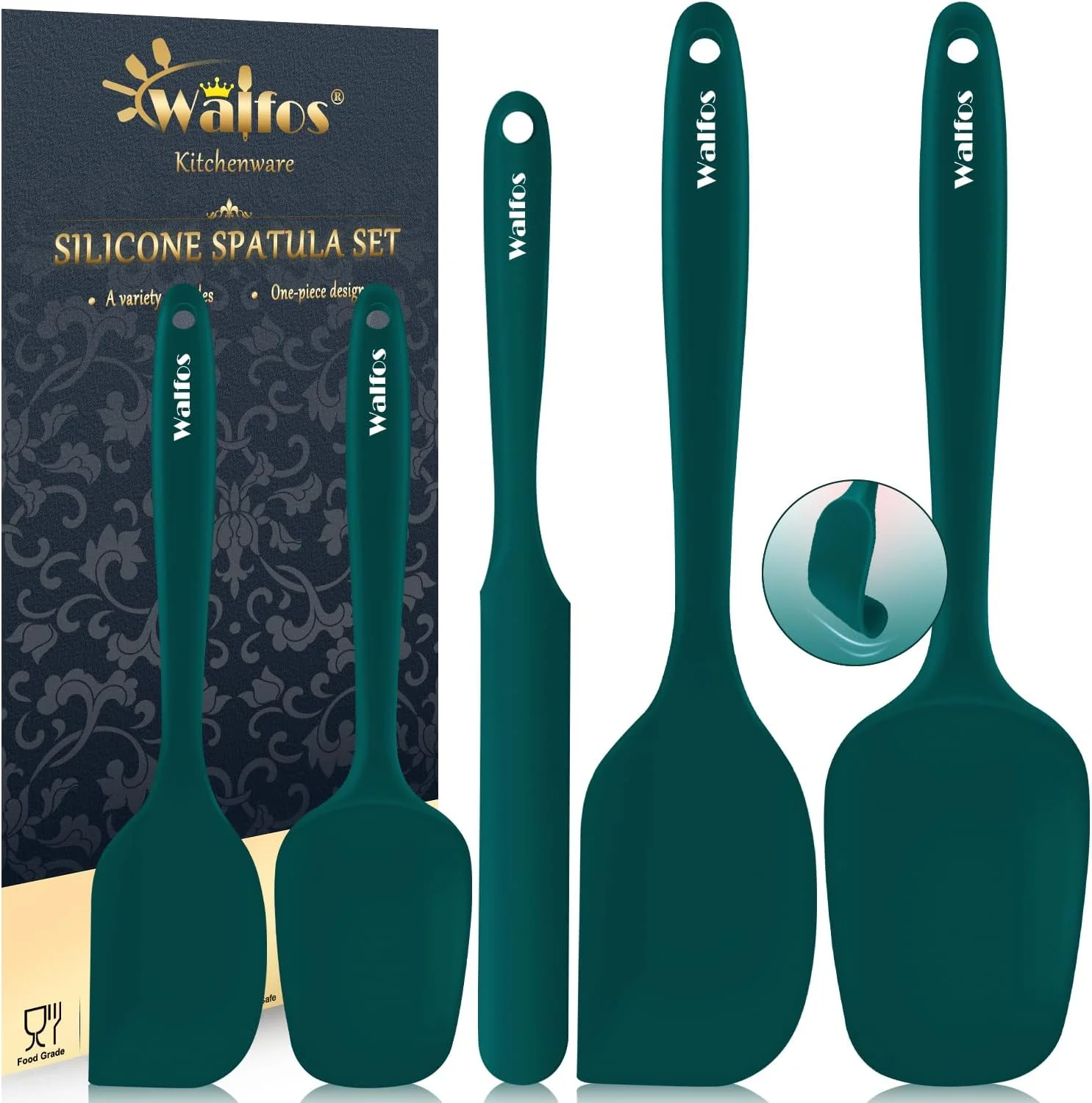 High-Performance Walfos Silicone Spatula Set of 5 – 600°F High Heat Resistant Dark Green Kitchen Scraper Spatulas One-Pieces Seamless Design for Cooking Mixing amp Baking – BPA and Dishwasher Safe Sustainable