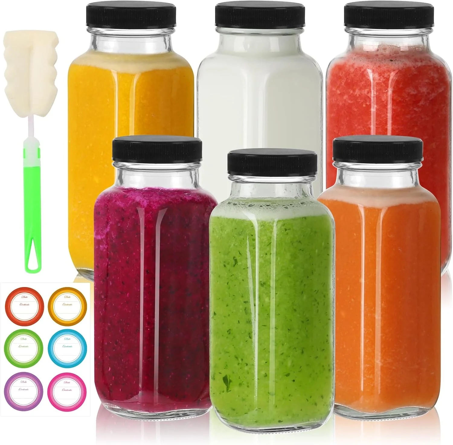 Sophisticated 8 oz Glass Juice Bottles with Lids 6 Pack Reusable Glass Drink Bottles Fast