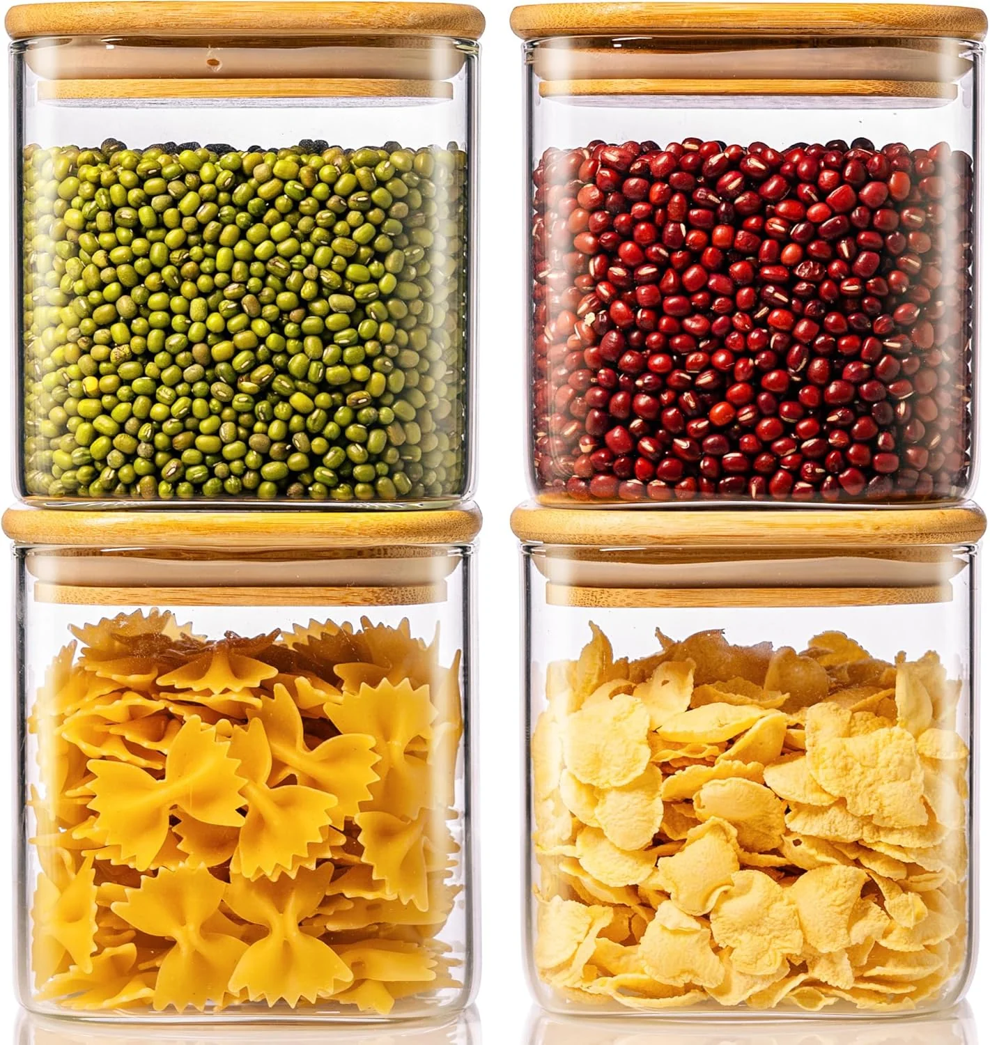 Breathable 27oz – 4 Pack Square Glass Jars with Bamboo Lids Glass Food Storage Containers with Airtight Lids for Kitchen Outstanding