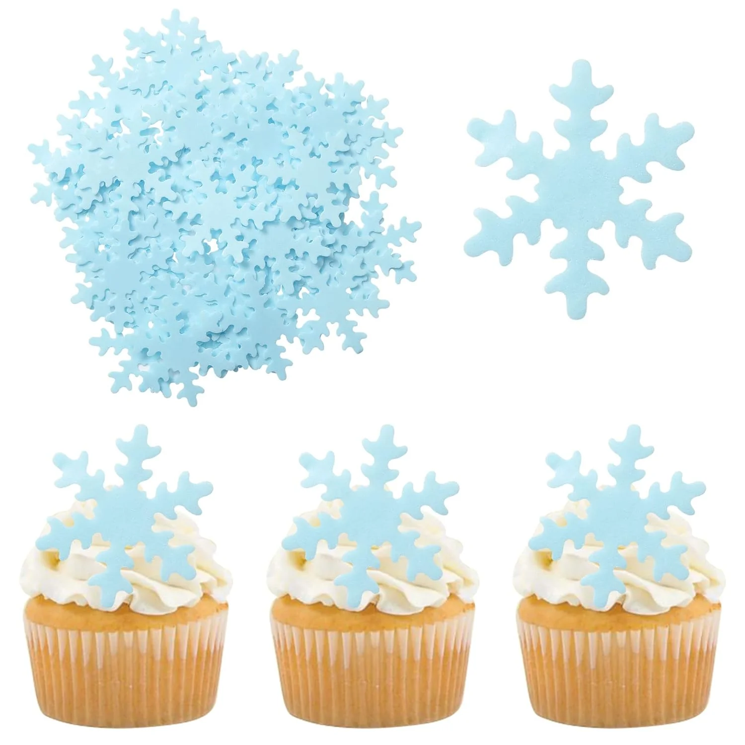 Healthy Gyufise 50Pcs Edible Snowflakes Blue Cupcake Cake Toppers Decoration for Chirstmas Winter Frozen Theme Party Supplies Selected