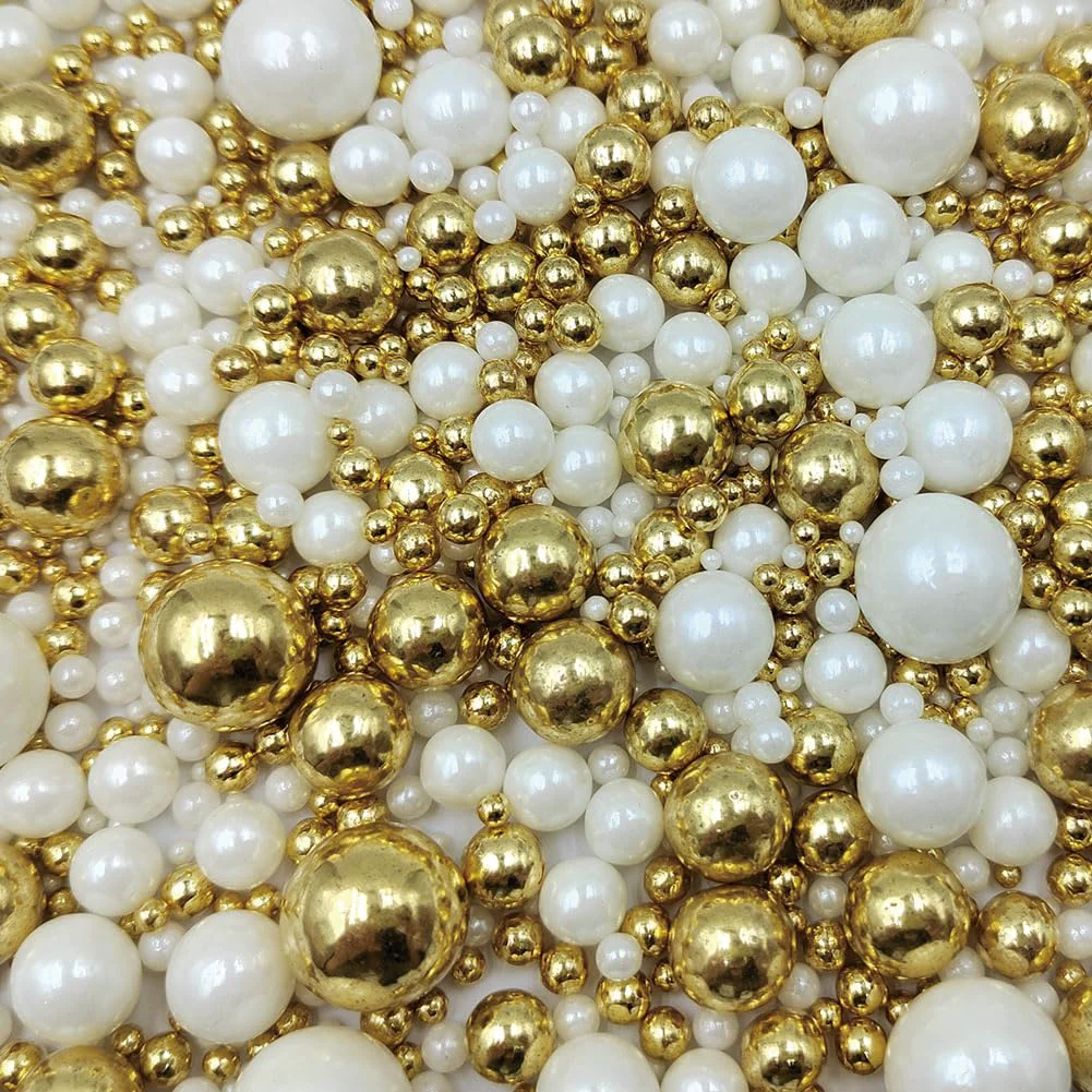 Original Design Edible White Gold Sugar Pearls Candy Sprinkles 120G 4.23Ounce Baking Cake Sprinkles Cupcake and Cake Topper Cookie Decorations Wedding Party Versatile