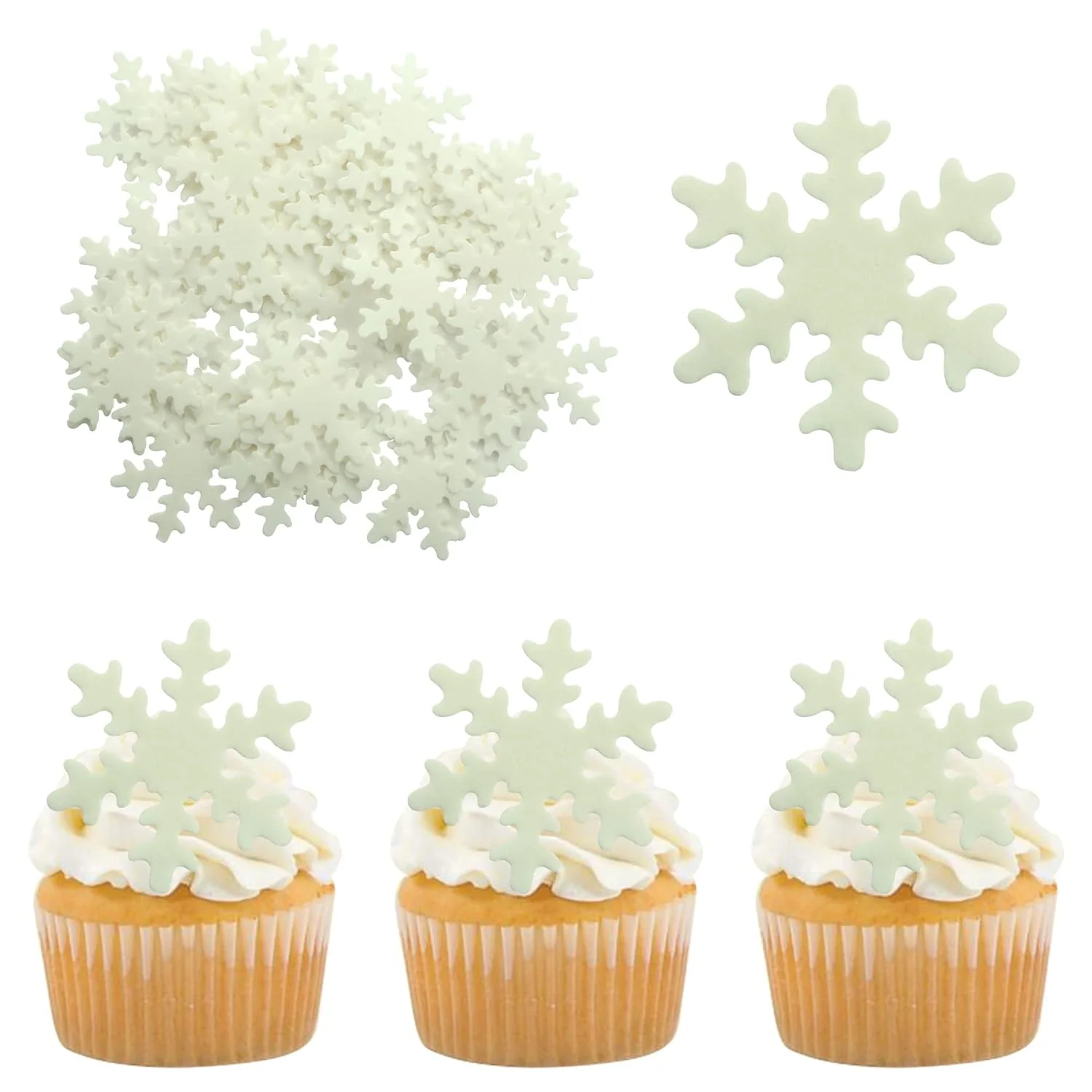 Next-Generation Gyufise 50Pcs White Edible Cupcake Toppers Snowflakes Cake Decoration for Christmas Winter Frozen Birthday Party Supplies Top-Quality