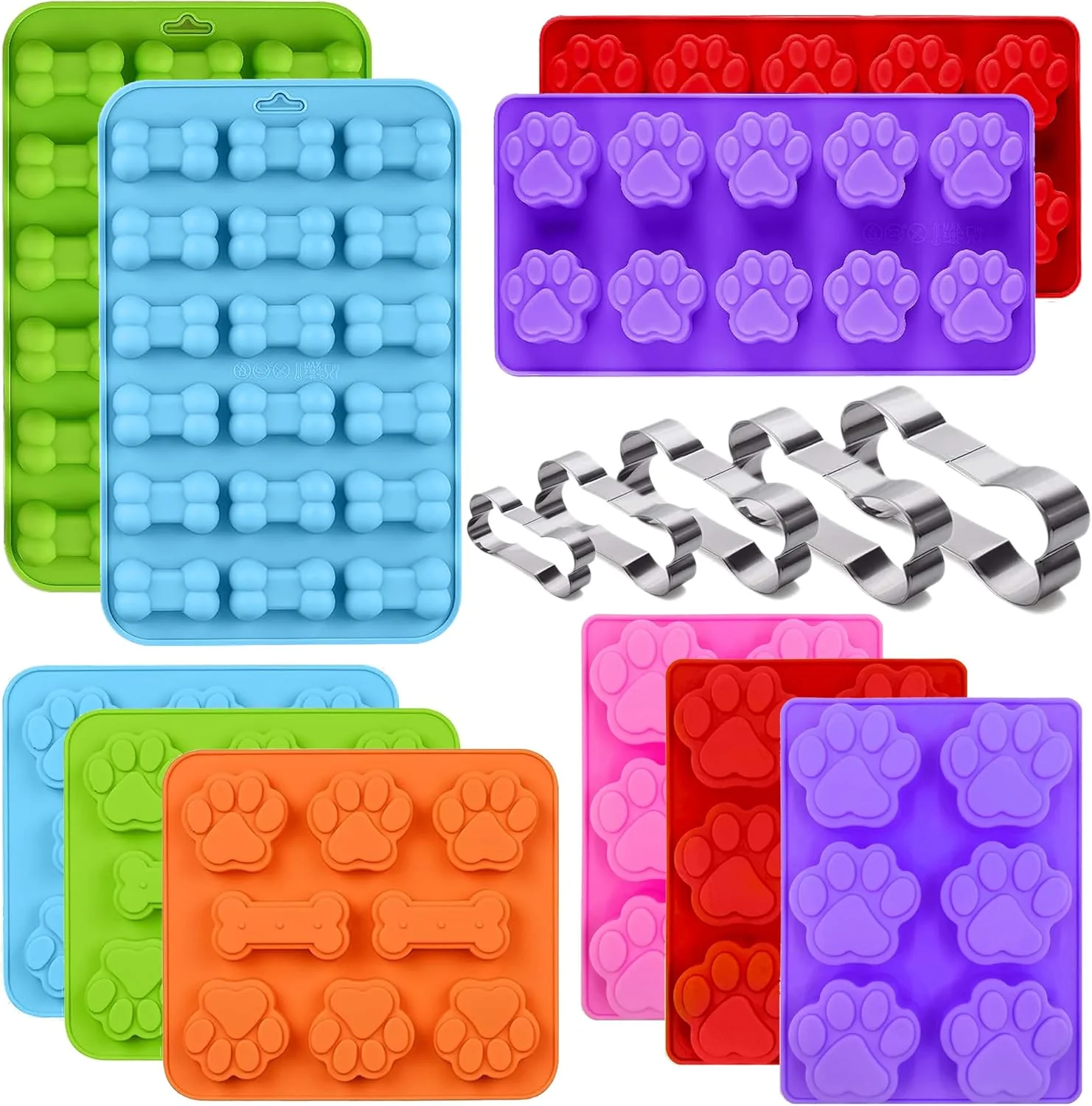 Responsible Set of 15 Non-Stick Silicone Dog Treat Molds – Paw and Bone Shapes I for Frozen Treats Baking Jelly Candy Chocolate Dog Snack Biscuits Durable