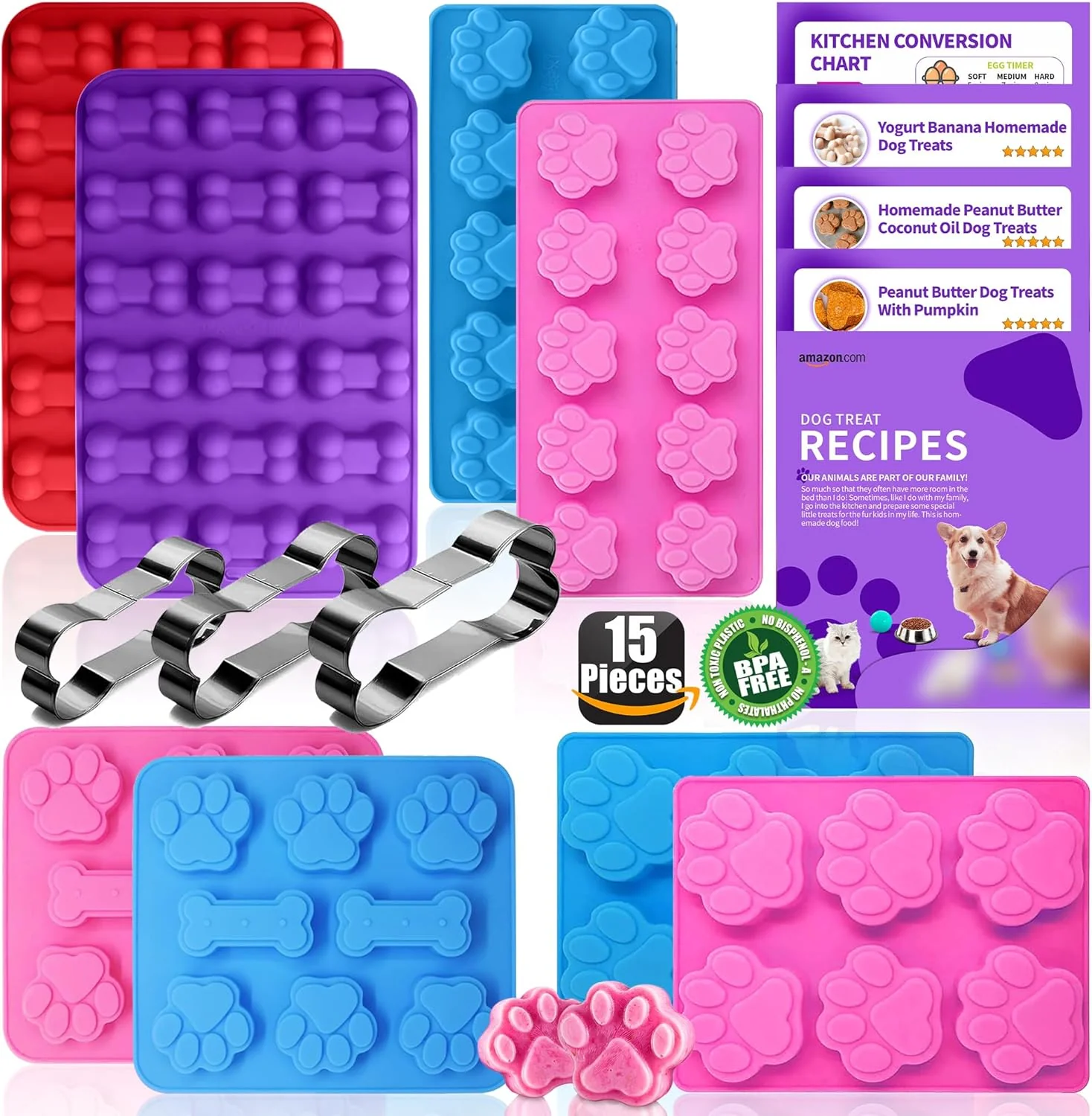 Fast Homemade Silicone Dog Treat Molds – Dog Treat Cookie Cutters – Dog Treat Recipes Card Food Grade Silicone Molds for Candy and Dog Ice Cubs Next-Generation