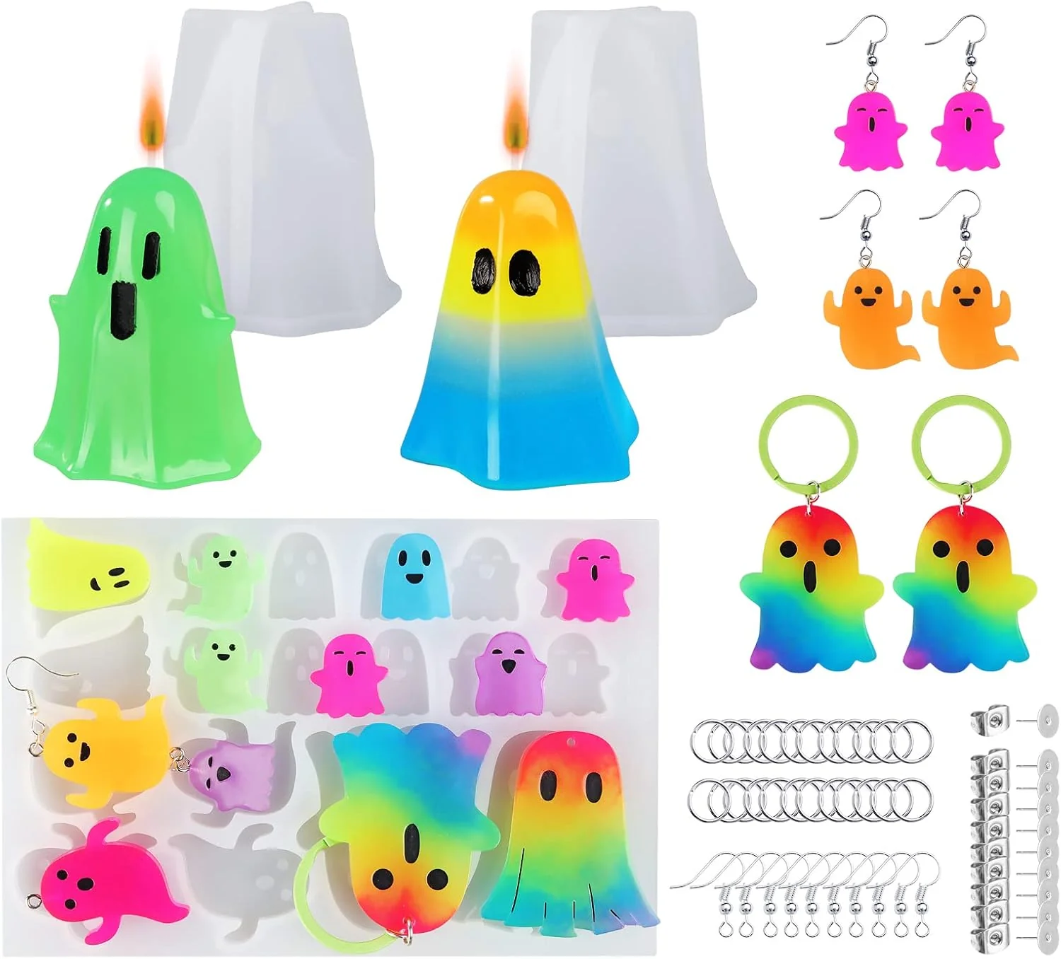 Minimalist LET’S Resin Ghost Shape Resin Earring Molds Silicone Molds for Epoxy Resin with Earring Accessories Jump Rings Epoxy Resin Molds for DIY Keychain Pure