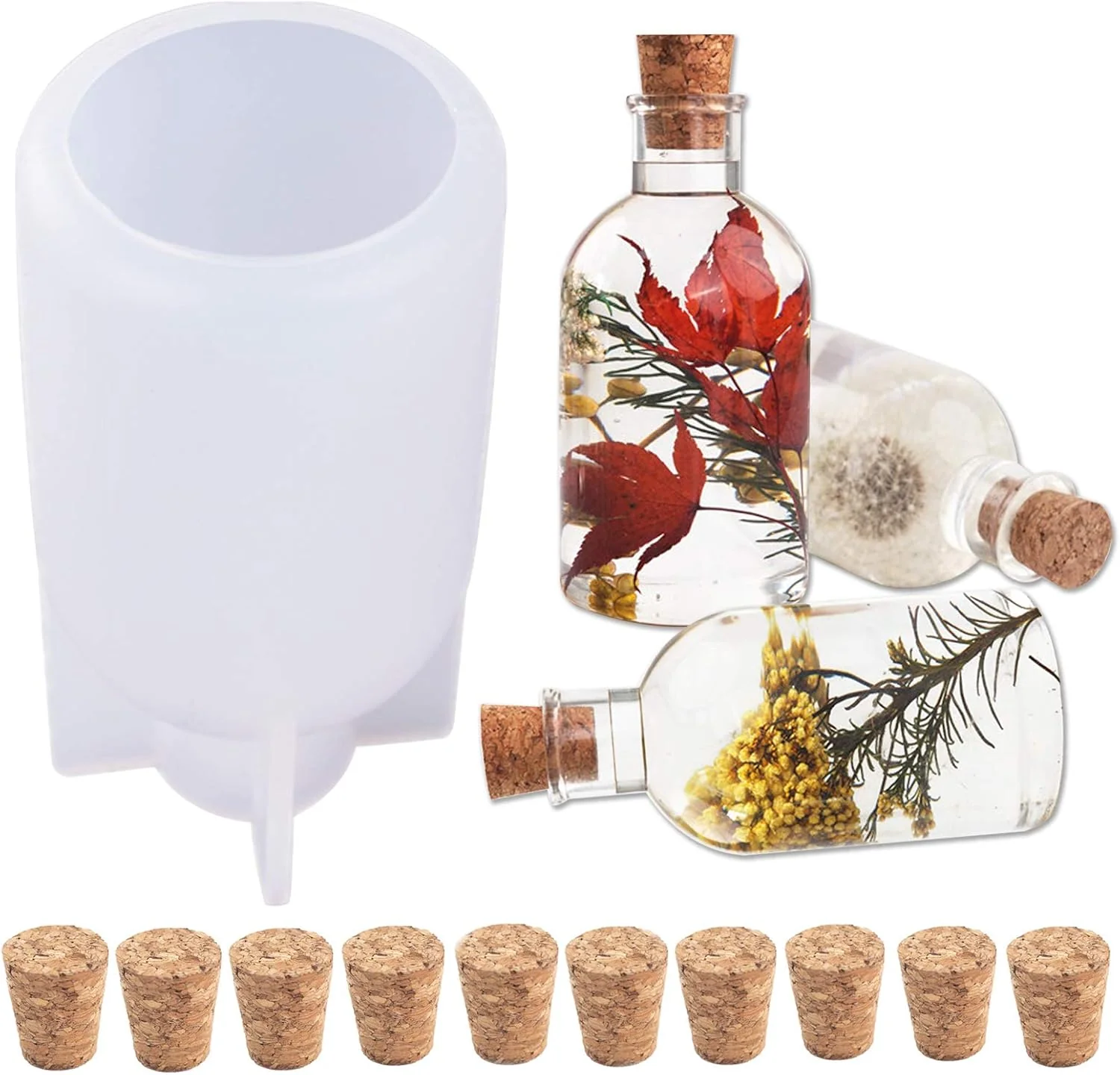 Powerful Lamp Shade Resin Mold with 10PCS Wooden Stoppers Creative Bottle Shape Silicone Molds for Epoxy Resin Casting Candle Soap Making Flower Specimen Home Quality
