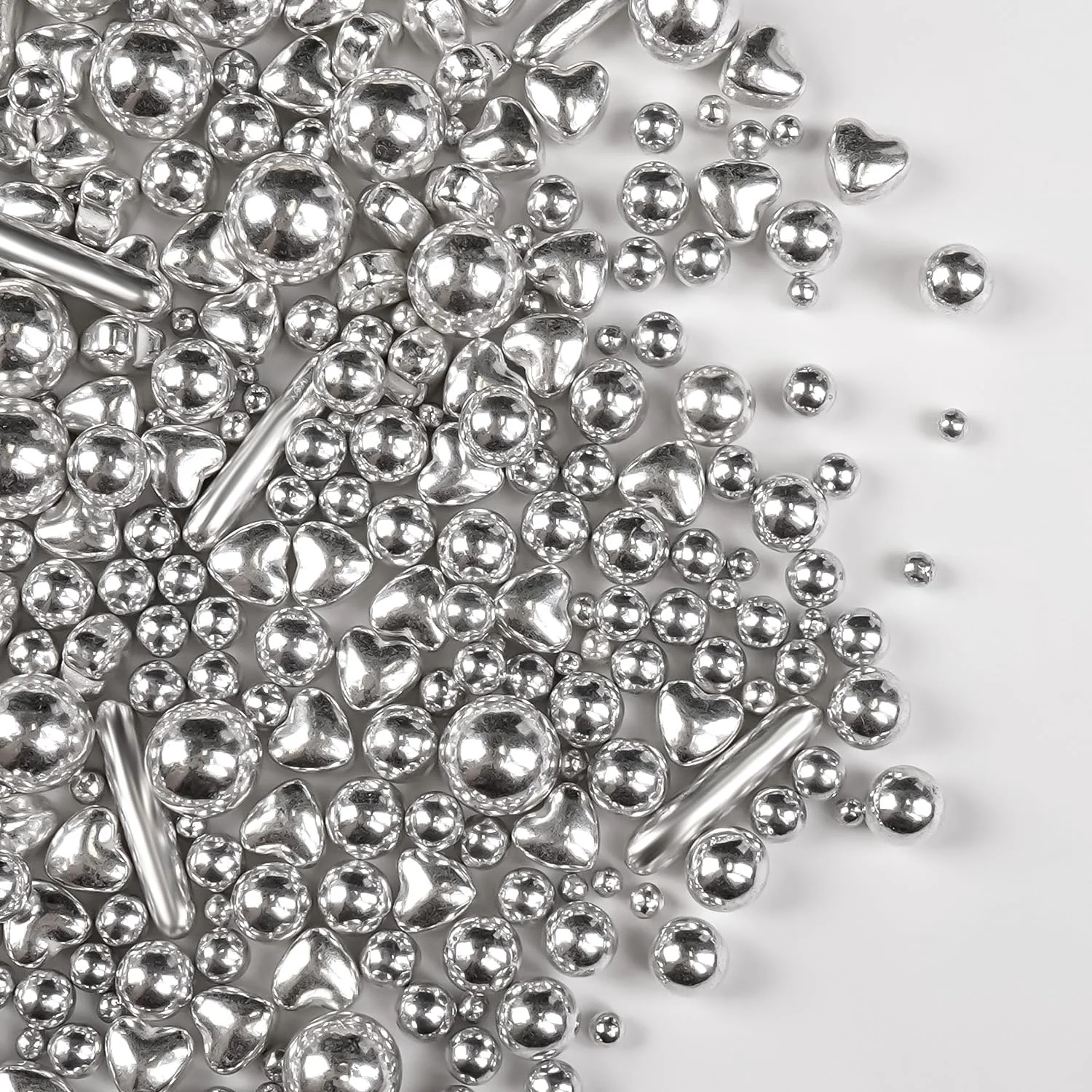 Advanced Silver Pearl Rods Heart Sprinkles Baking Sugar Silver Sprinkles for Cake Mix Size Cupcake Decoration Holiday Mother’s Day Fashionable