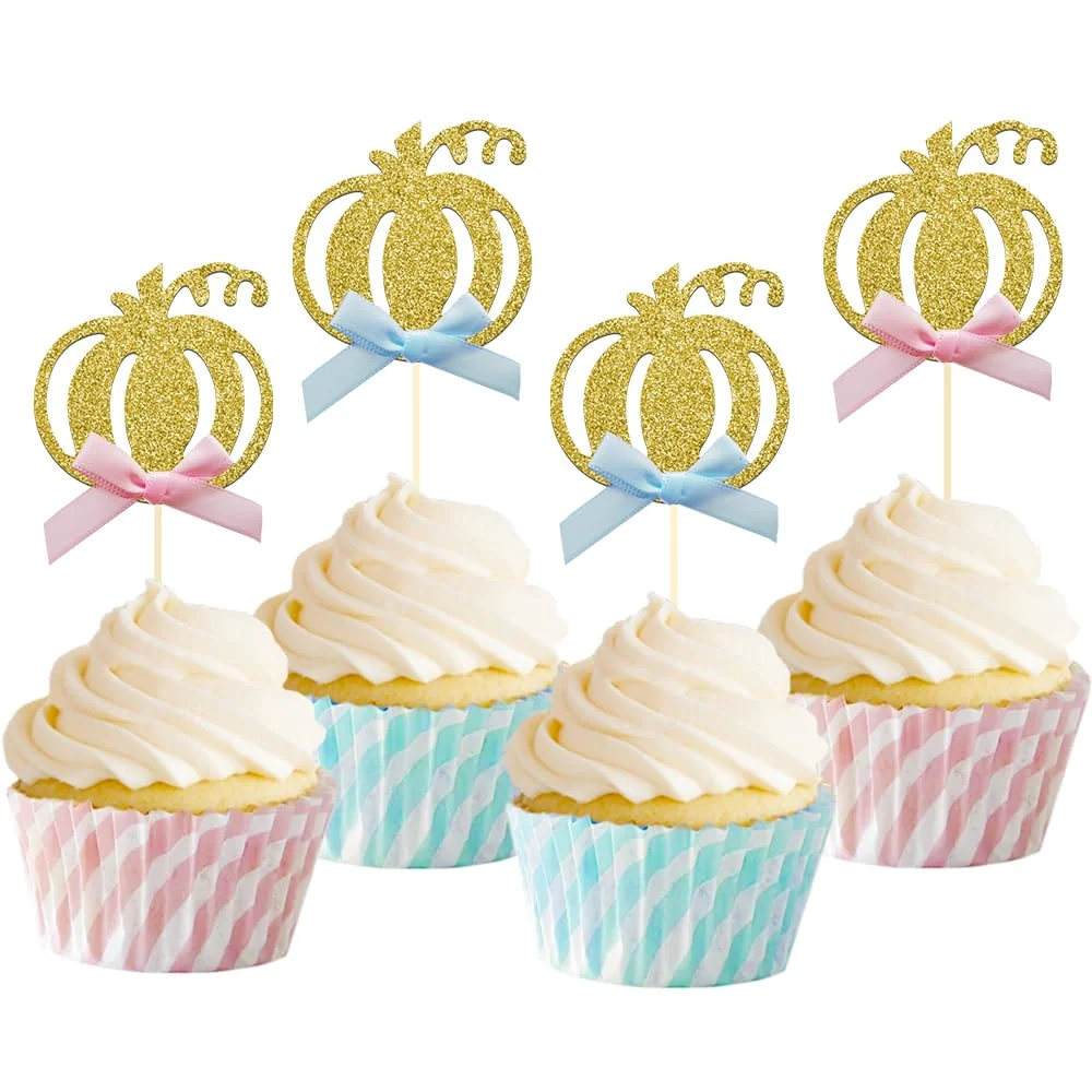 Breathable 24pcs Pumpkin Gender Reveal Cupcake Toppers – Baby Shower Girl or Boy Party Decorations Supplies Pumpkin Food Pick Blue and Pink Bow Proven