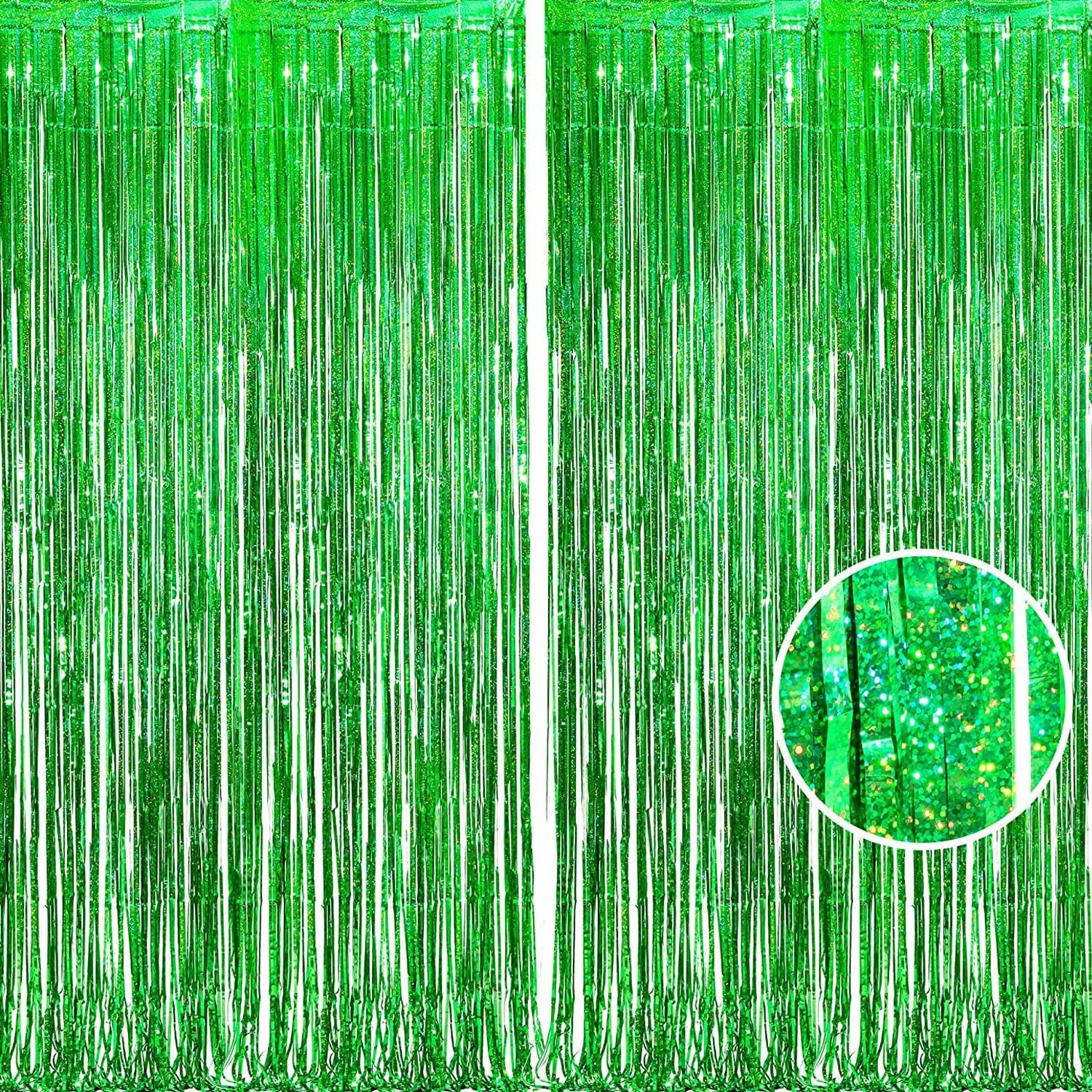 Unique Braveshine Green Metallic Tinsel Foil Fringe Curtains – 2 Pack 3.2 x 8.2 ft Metallic Photo Backdrop for Graduates-Theme St Patricks Original