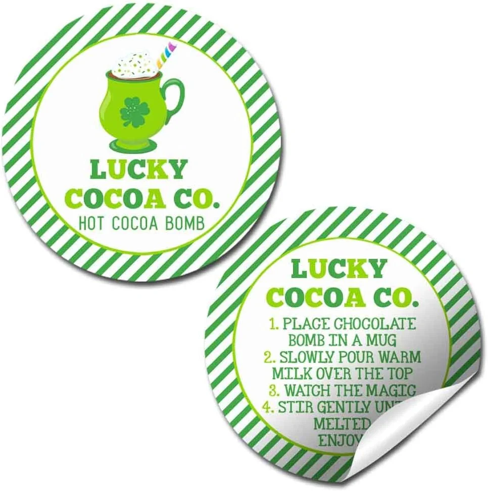 Functional Lucky Cocoa Co. Festive Mug Themed St. Patrick’s Day Hot Cocoa Bomb Packaging Sticker Labels Total of 40 2 Circle Stickers 20 sets of 2 by AmandaCreation Luxury