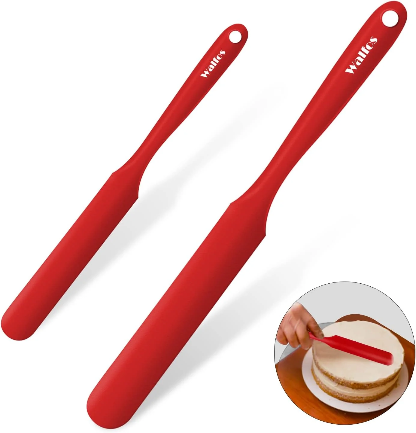 Fast Walfos Silicone Jar Spatula – High Heat Resistant Kitchen Spatulas 450°F） Cake Cream Butter Spatulas for Cooking Mixing -BPA and Dishwasher Safe Mixing Batter Scraper Spatula Red 2pcs Trendy