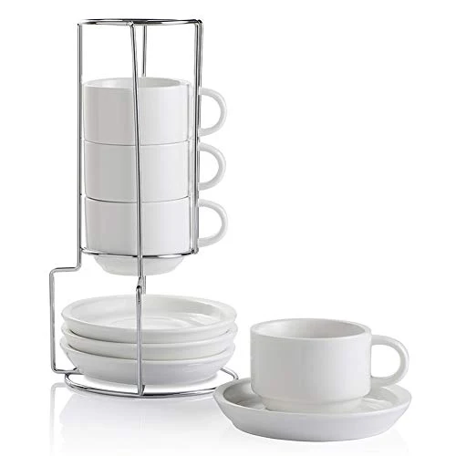 Premium Sweejar Porcelain Espresso Cups with Saucers 4 Count Elite