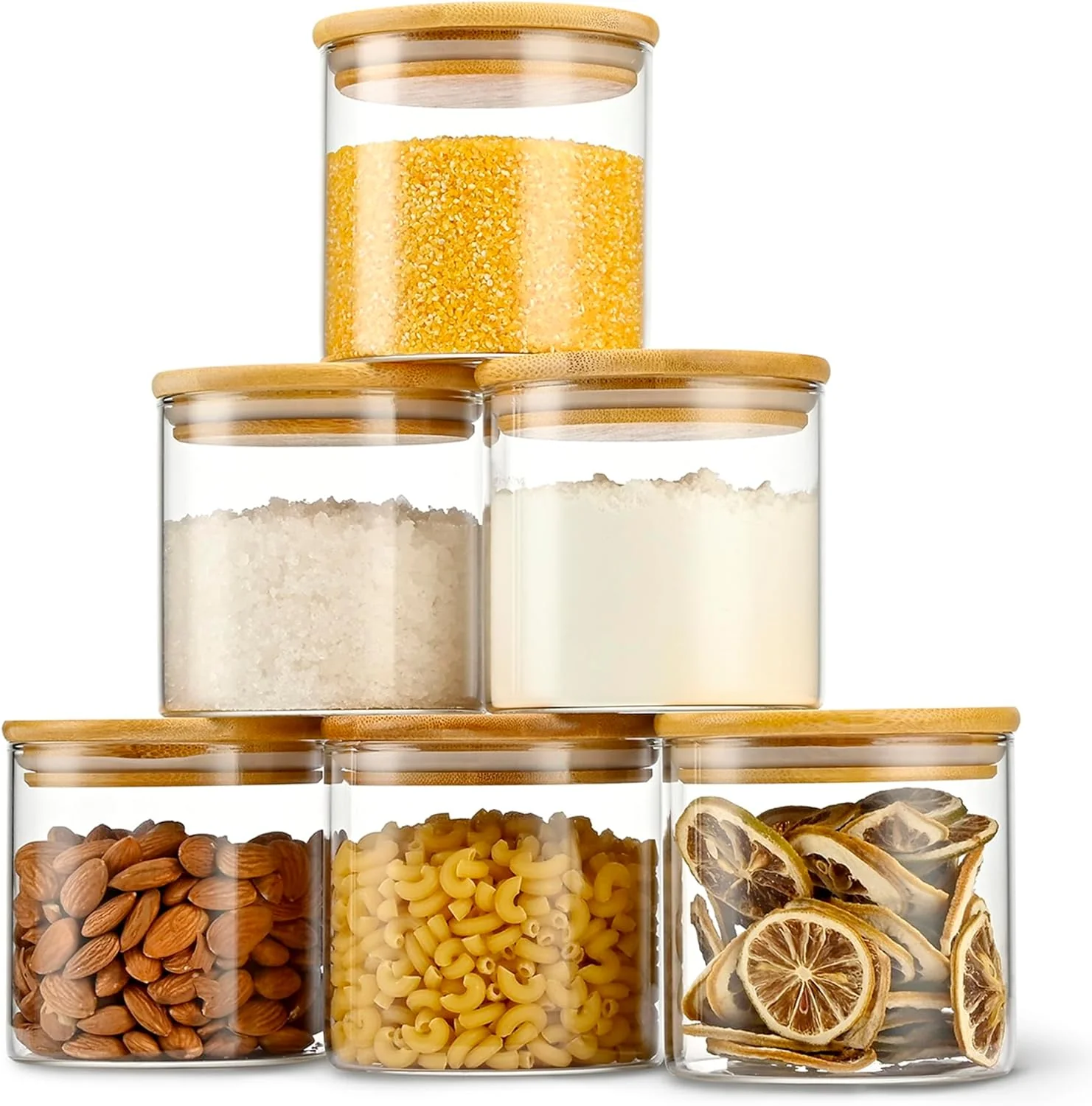 Innovative D2scrma 22oz 0.7Qt 650ml Round Glass Storage Containers with Lids 6-Pack Relaxed