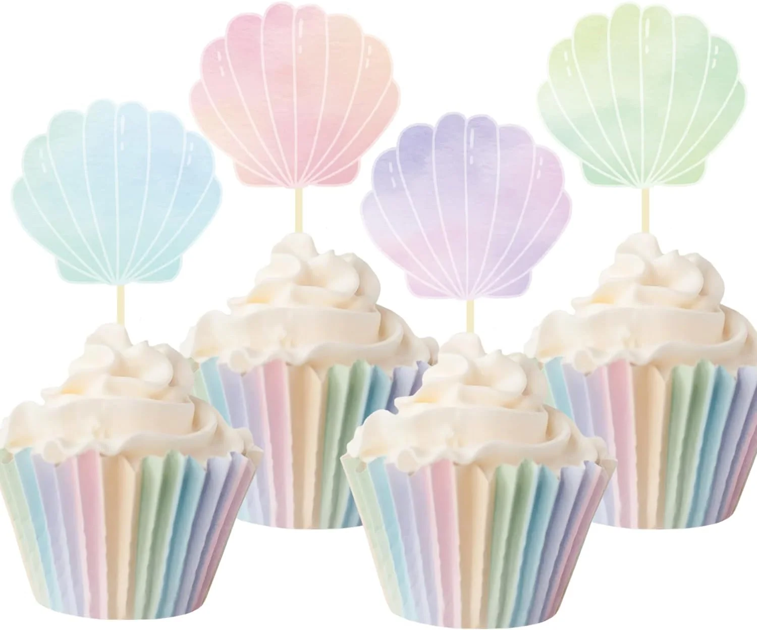 Refined 24 Pieces Seashell Cupcake Toppers Under the Sea Mermaid Cake Topper Decorations Picks for Mermaid theme Birthday Party Decoration Baby Shower Innovative