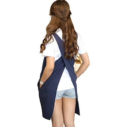 Reliable Soft Cotton Linen Apron Solid Color Halter Cross Bandage Aprons Japanese Style X Shape Kitchen Cooking Clothes Gift for Women Chef Housewarming Minimalist