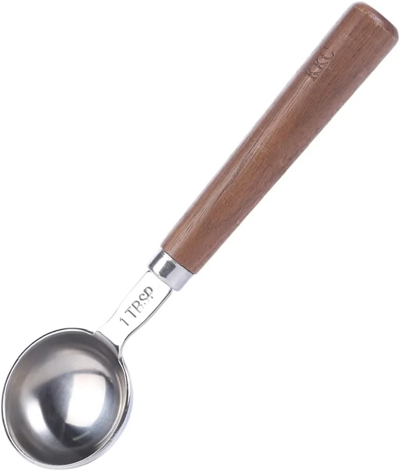 Sophisticated KKC HOME ACCENTS 1 Tbsp Measuring Spoon Silver Long Wooden Handle 15ml Environmentally Friendly