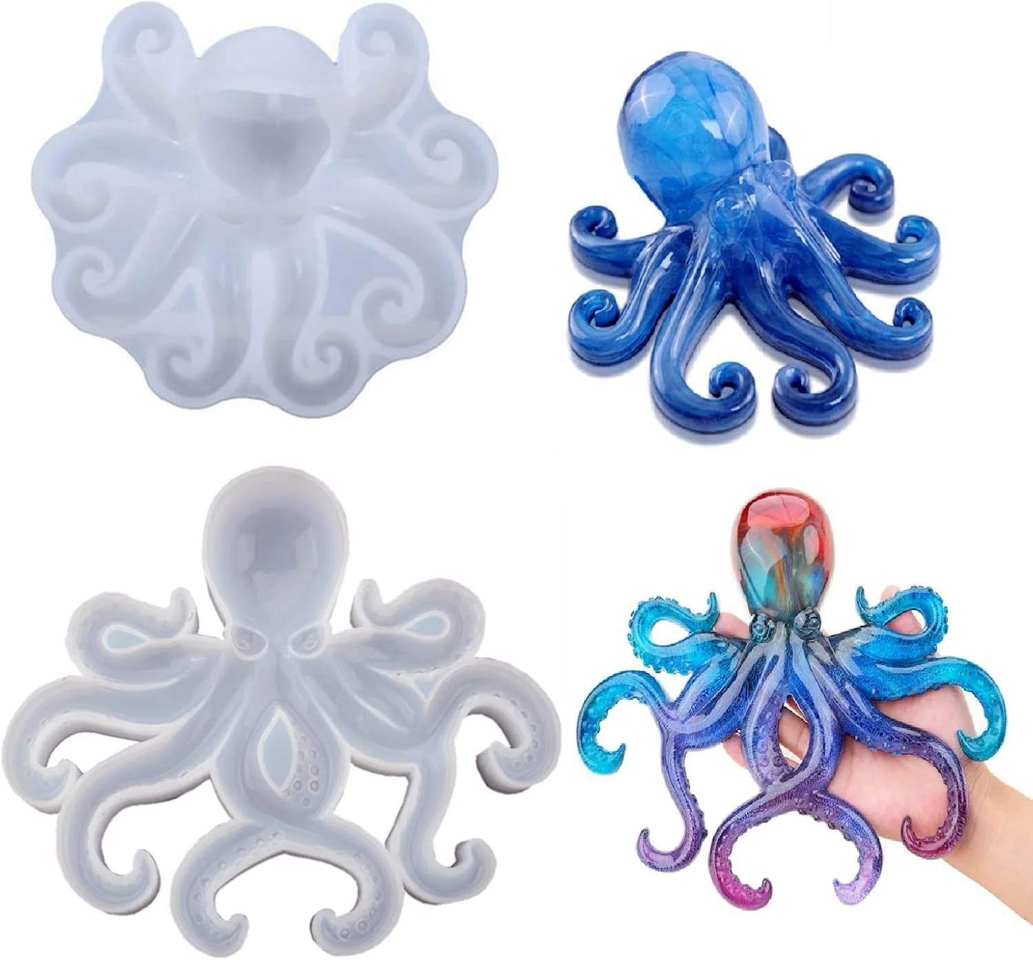 Reusable Octopus Resin Mold Gasusen 2PCS 3D Large Sea Animals Octopus Silicone Molds for Epoxy Resin Casting Wall Hanging Ornaments Home Decor Flexible