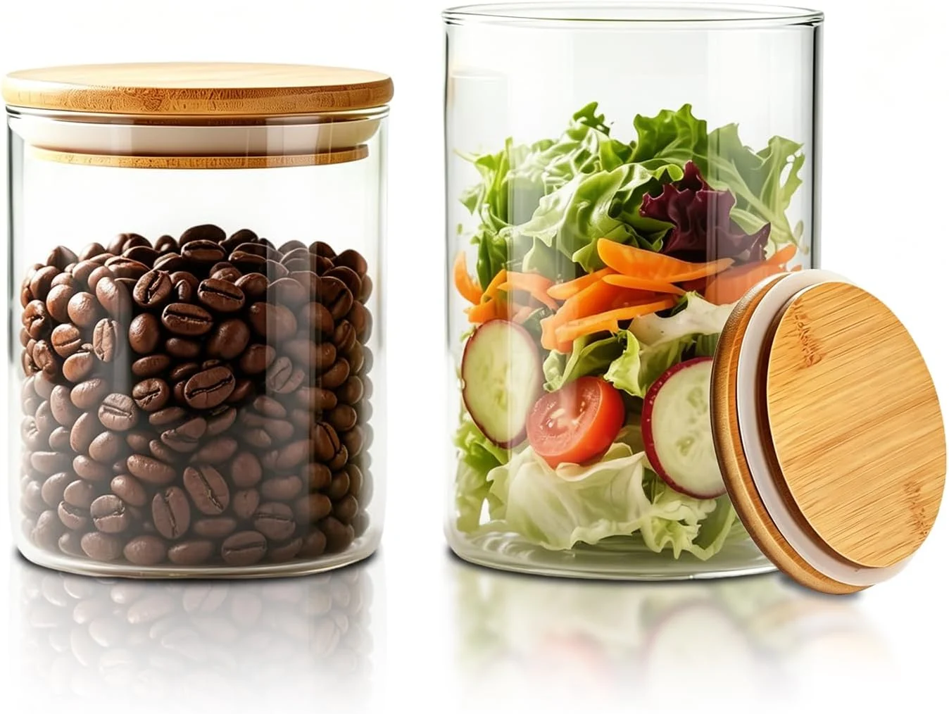 Flexible Glass Food Storage Jars with Airtight Lids Clear Glass Jar with Bamboo Lid Airtight Food Canister for Tea Candy Coffee Sugar Cookie Snack. Round 5 6 Inch 33 17 oz High-Quality