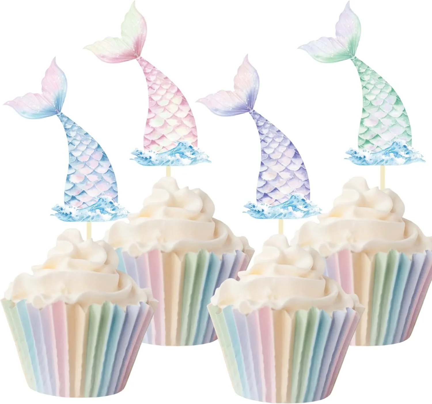 Detailed 24 Pieces Mermaid Tail Cupcake Toppers Under the Sea Cake Decorations Picks for Mermaid theme Birthday Party Decoration Baby Shower Supplies Mermaid Traditional