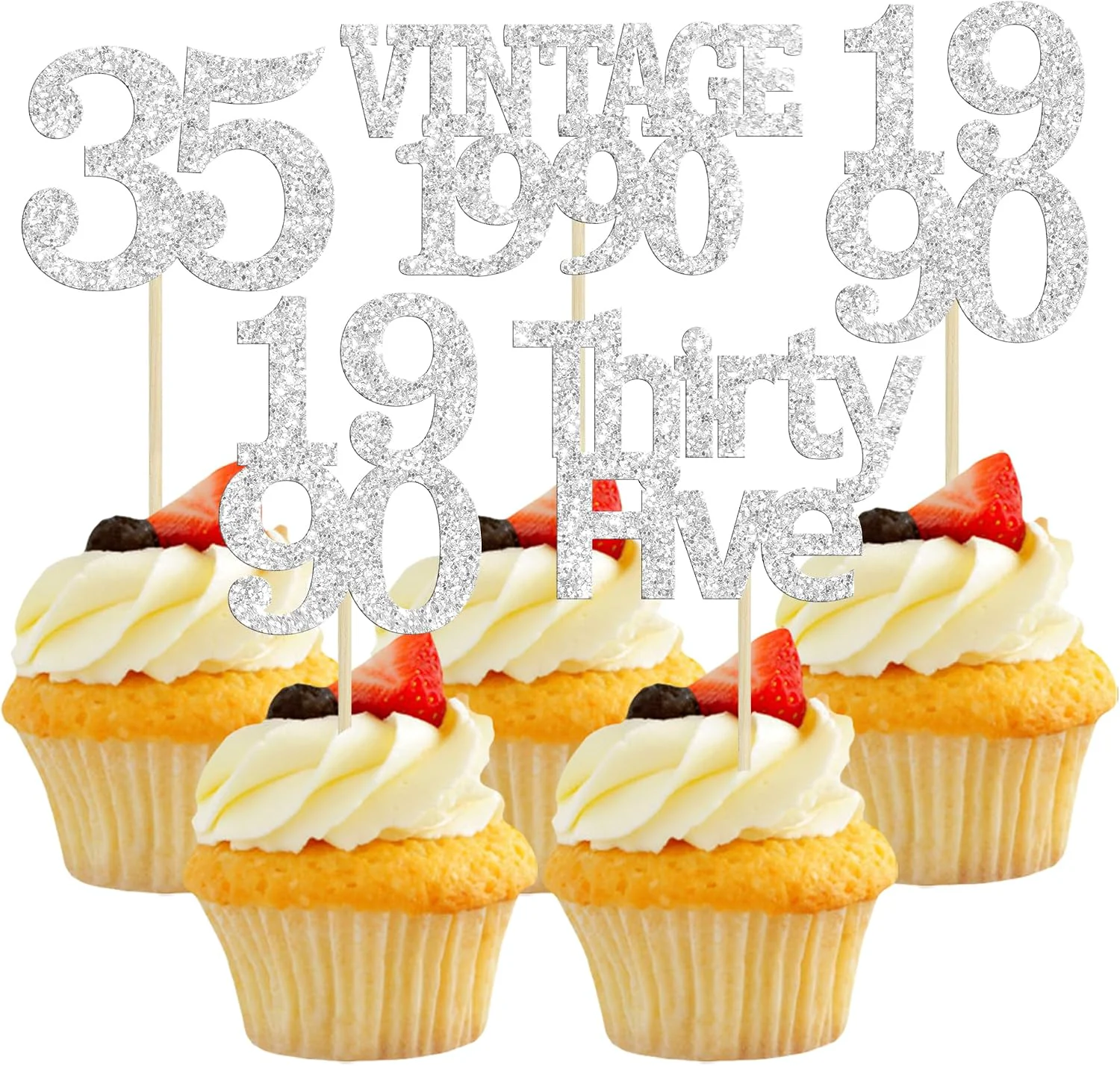 Luxury Gyufise 24Pcs Happy 35th Birthday Cupcake Toppers Glitter Thirty Five 35 Fabulous Vintage 1990 Cupcake Picks for 30th Birthday Wedding Anniversary Party Cake Decorations Supplies Rose Gold Smart