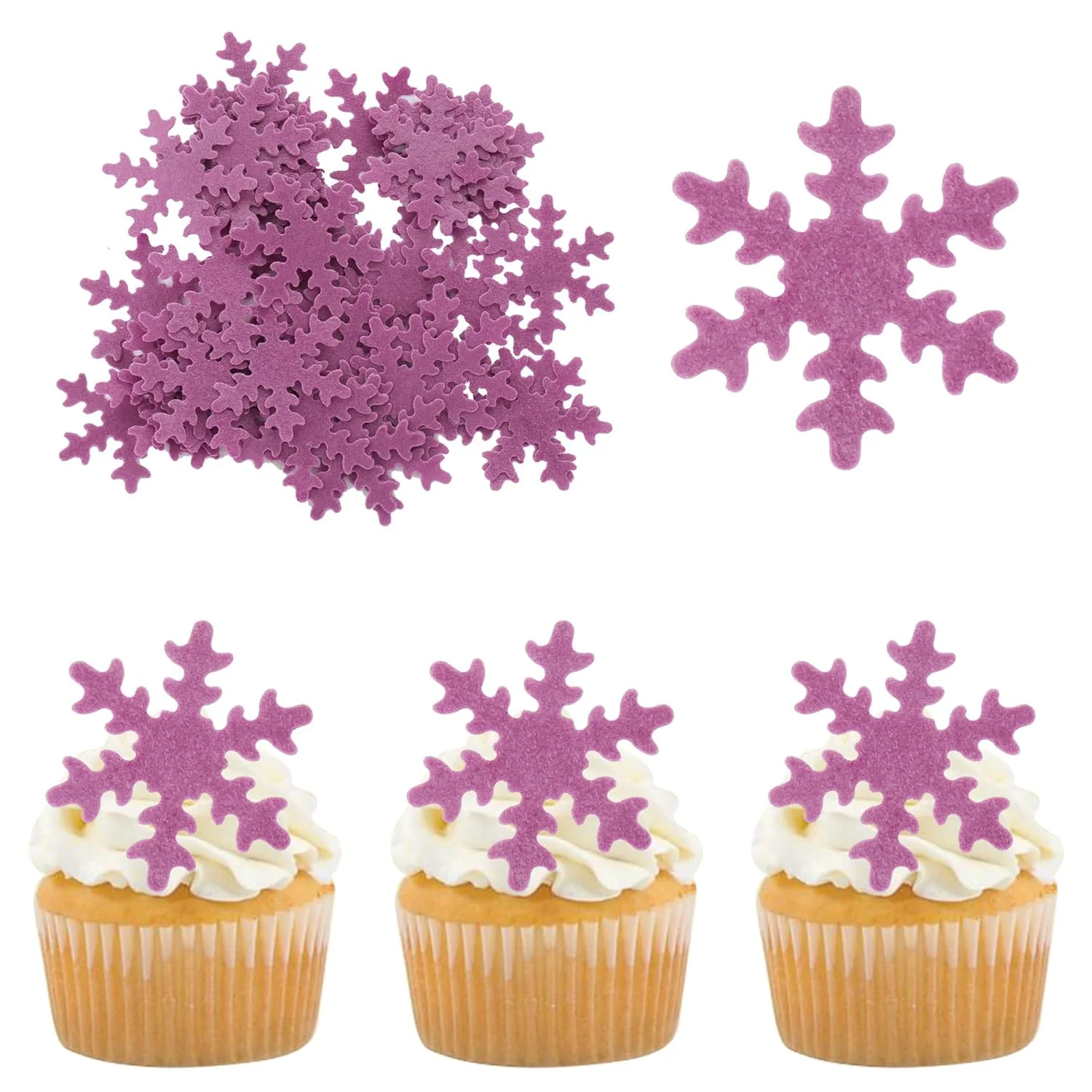 Versatile Gyufise 50Pcs Purple Edible Cupcake Toppers Snowflakes Cake Toppers Snowflakes Cake Decoration Winter Frozen Birthday Party Supplies Soft