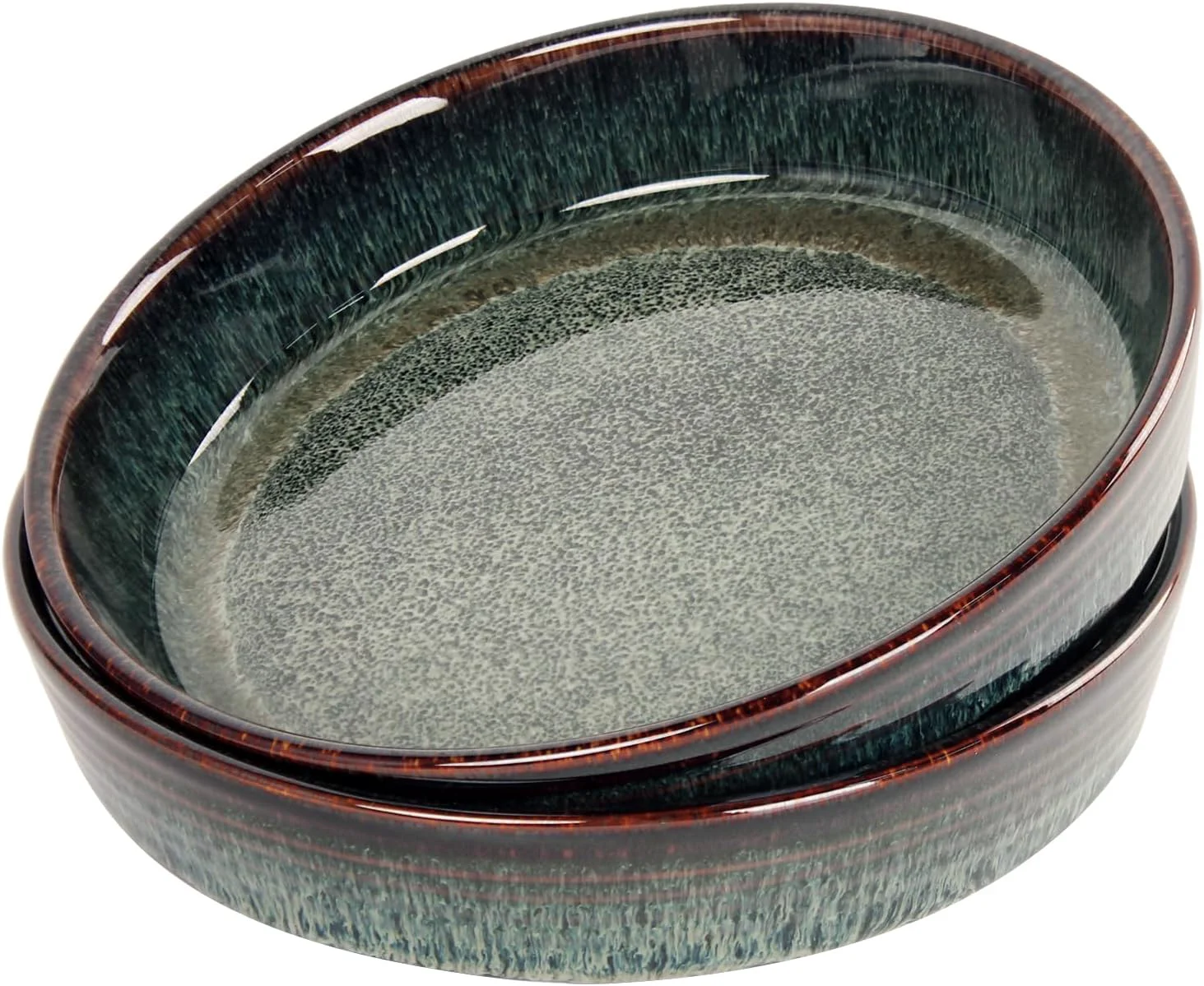 Green Ceramic Pie Pan Quiche Baking Dish Set of 2 Round 7.5 Inch Au Gratin Baking Dishes 17 Ounces Non-Stick Tart Pan Pie Plate for Apple Oven Carefully Designed