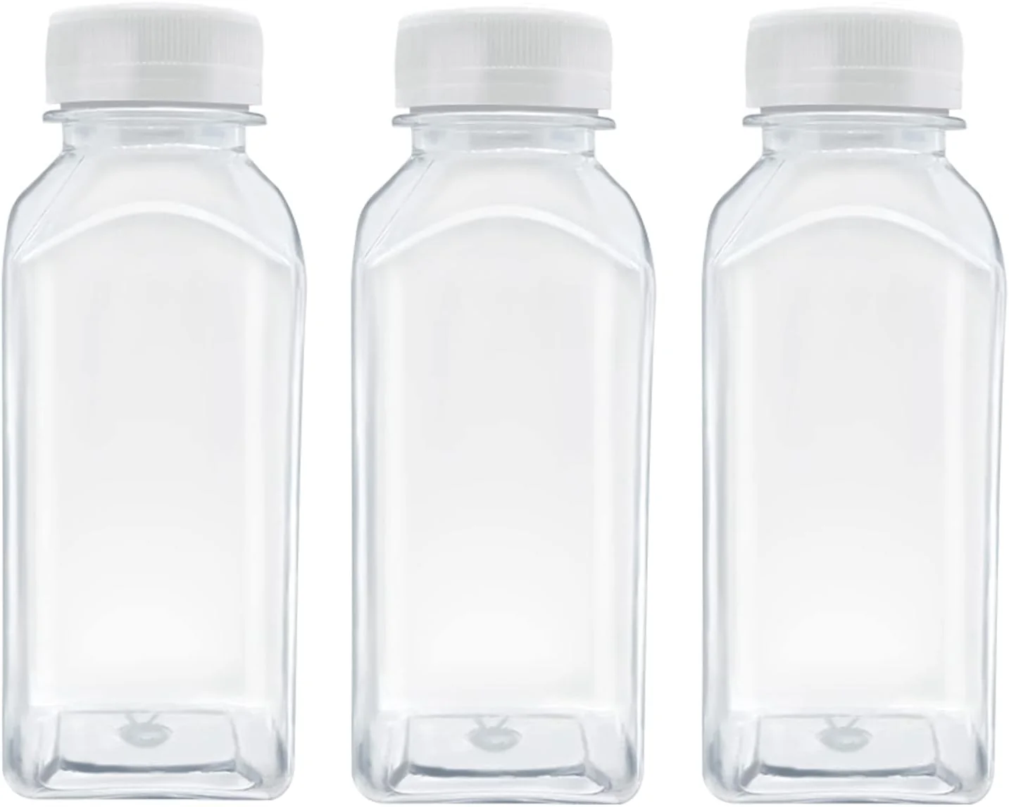 Sustainable 3 Pcs 8 Ounce Plastic Juice Bottles Reusable Bulk Beverage Containers for Juice Milk and Other Beverages White lid Convenient