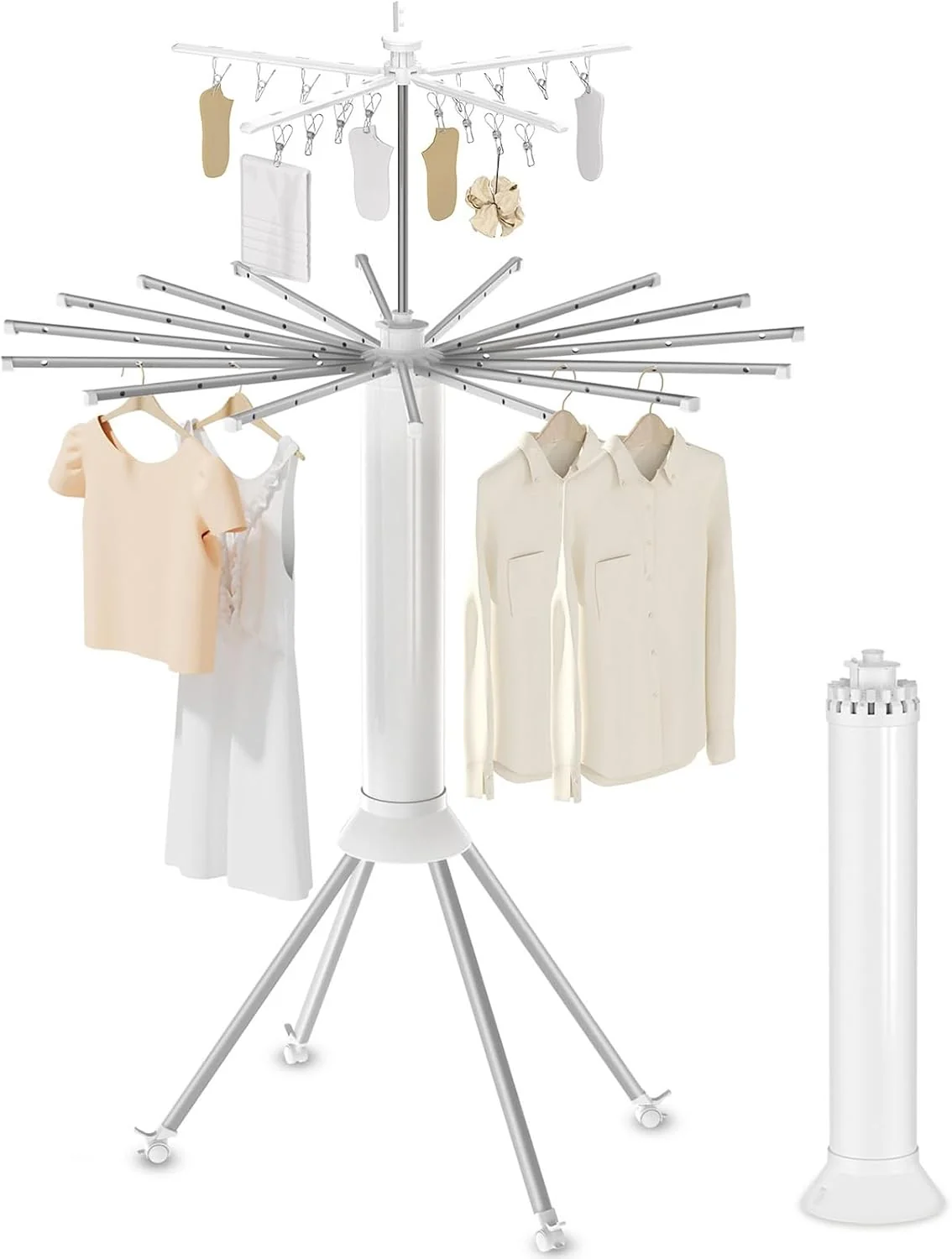 Comfortable 4-Legged Clothes Drying Rack Foldable Double Dryer Rack with 20 Clips Outdoor Laundry Drying Rack with 4 Pulleys Collapsible Drying Rack Clothing Authentic