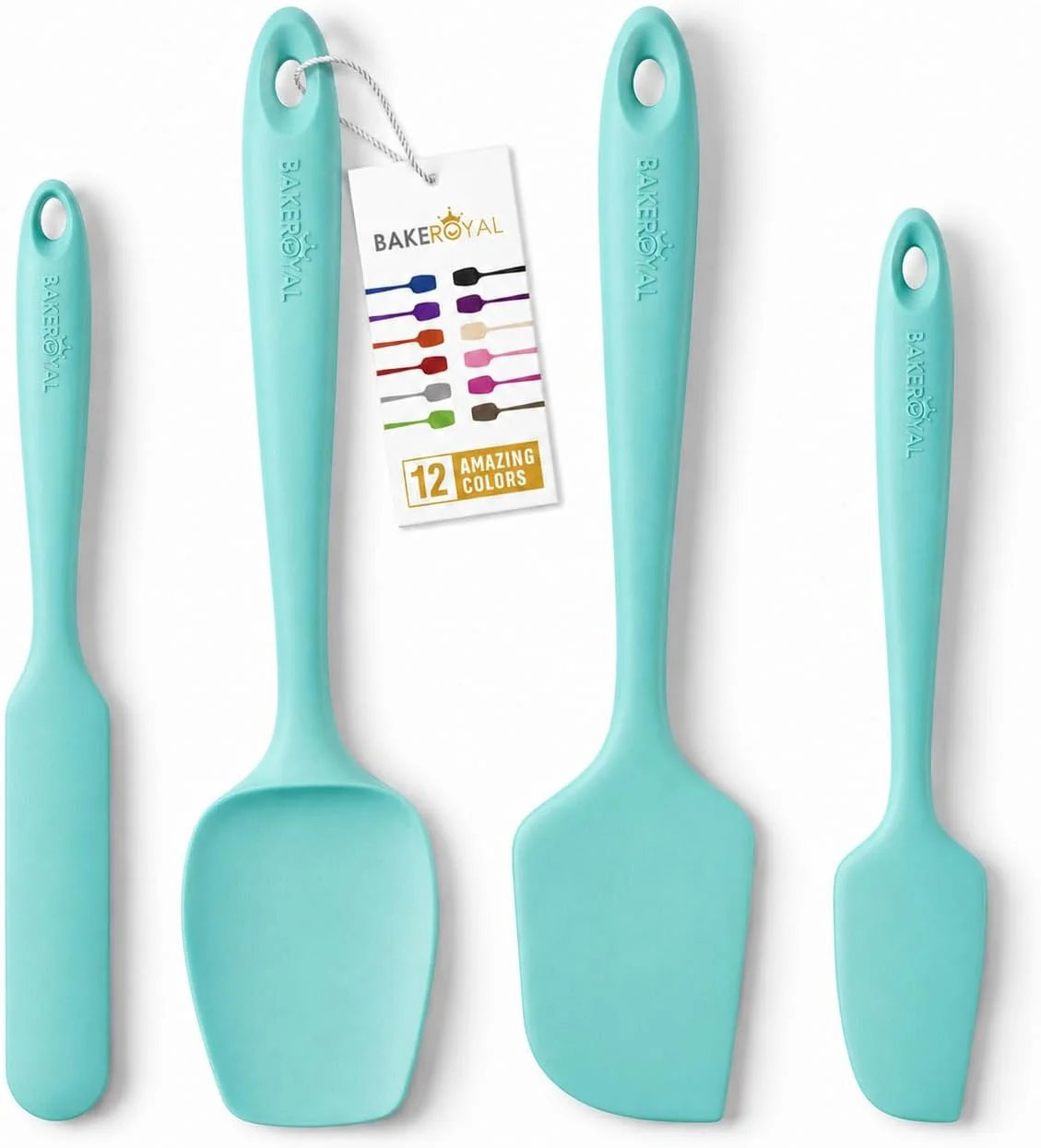 Stylish BakeRoyal Silicone Spatula Set 600°F Heat Resistant 4 Piece BPA- Food Grade Silicone Kitchen Utensils Set for Baking Cooking amp Mixing Non Stick Silicone Cooking Utensils Set – Aqua Modern