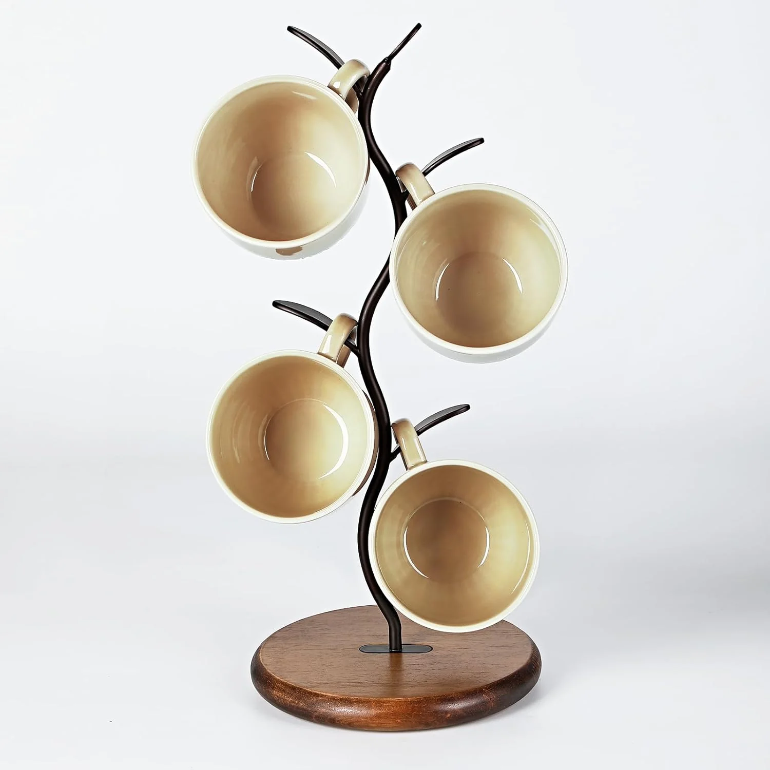 Unique Sturdy Countertop Mug Tree with Solid Wood Base Delicate Cast Iron Coffee Mug Holder Countertop Coffee Cup Holder for Large Cups Minimalist Mugs Tea Cup Storage Rack Set of 2 Specialty