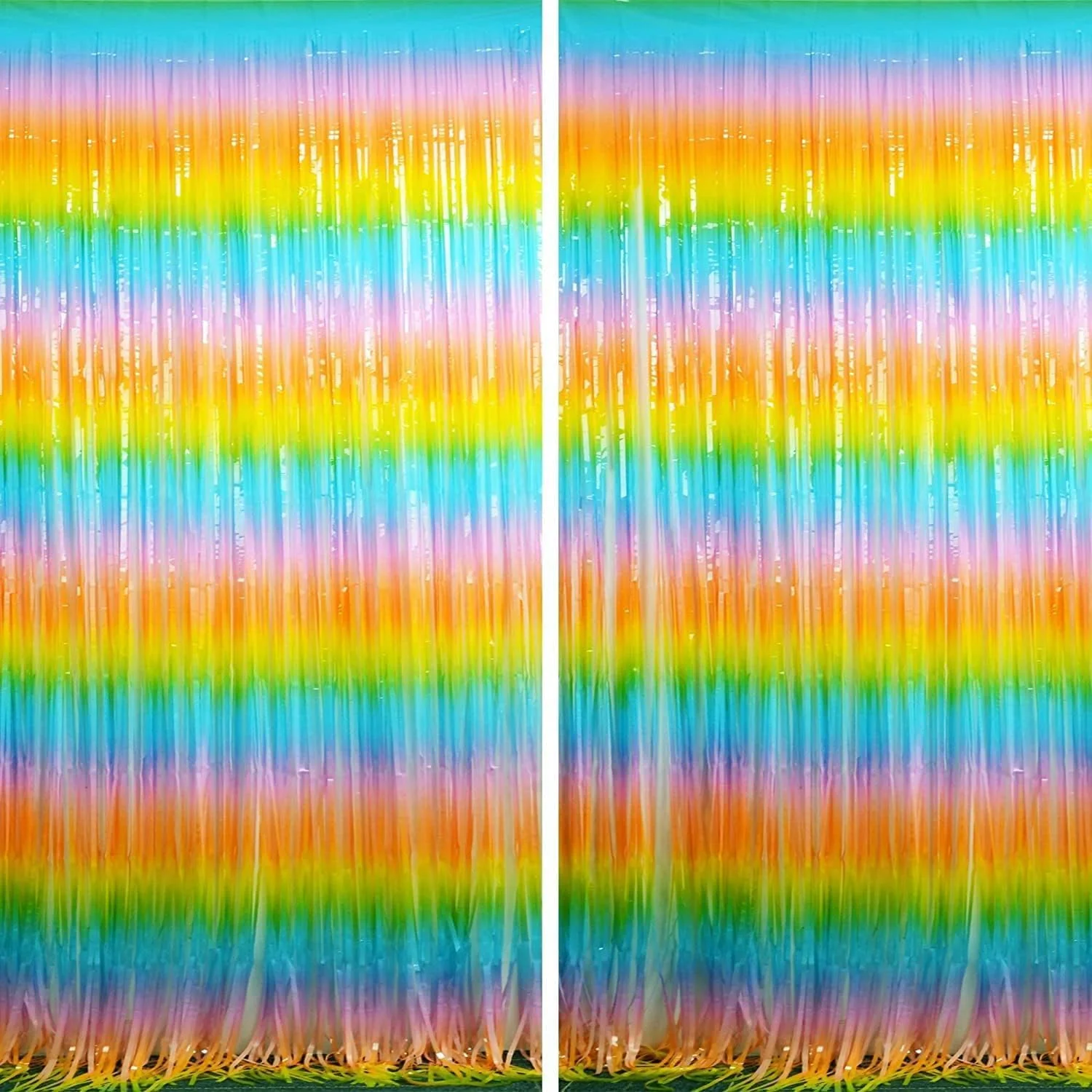 High-Grade Braveshine Colourful Tinsel Foil Fringe Curtains – 2Pcs 3.2×8.2ft Holidays Photo Booths Party Streamers Backdrop for Easter Princess Pastel Unicorn Environmentally Friendly
