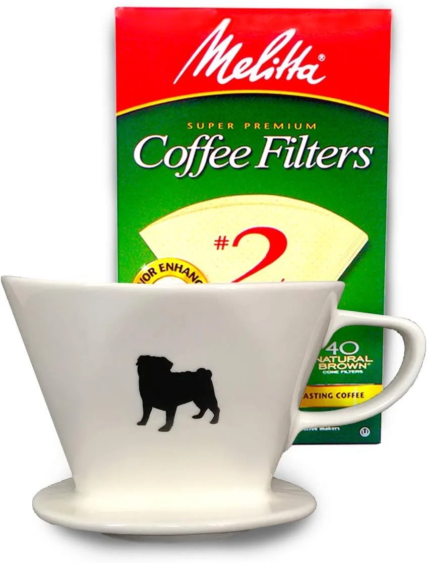 Elegant Simply Charmed Pug Coffee Pour Over Single Cup Ceramic Brewer Coffee Maker with Melitta Filters Refined