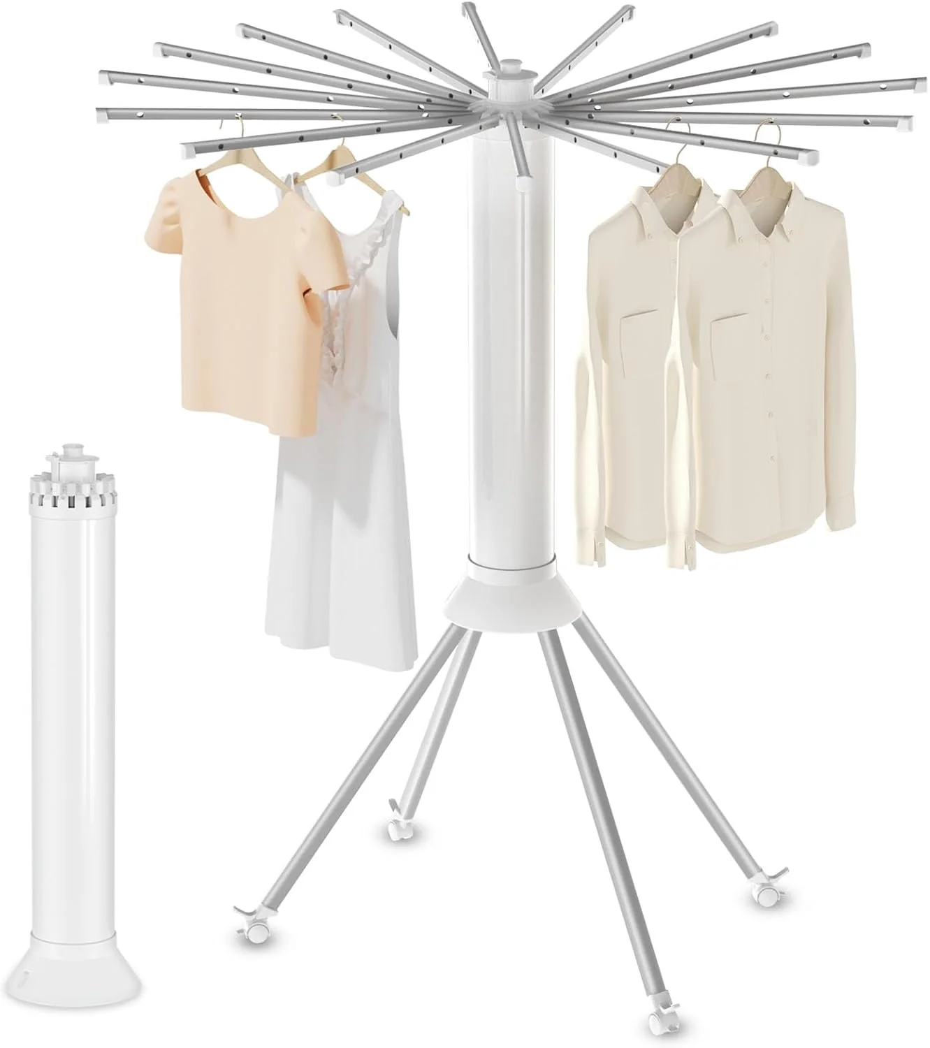 Clean Four-Legged Clothes Drying Rack Portable and Foldable Space Saving Laundry Drying Rack Outdoor Folding Dry Rack with 4 Pulleys 16 Poles Secure
