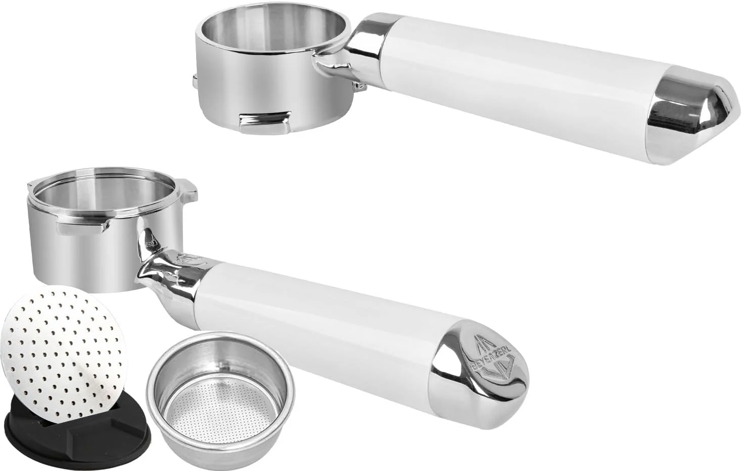 Sophisticated 54mm Bottomless Portafilter Set – Includes Precision Filter Basket Puck Screen Stand – Compatible with Breville Barista Express Smart