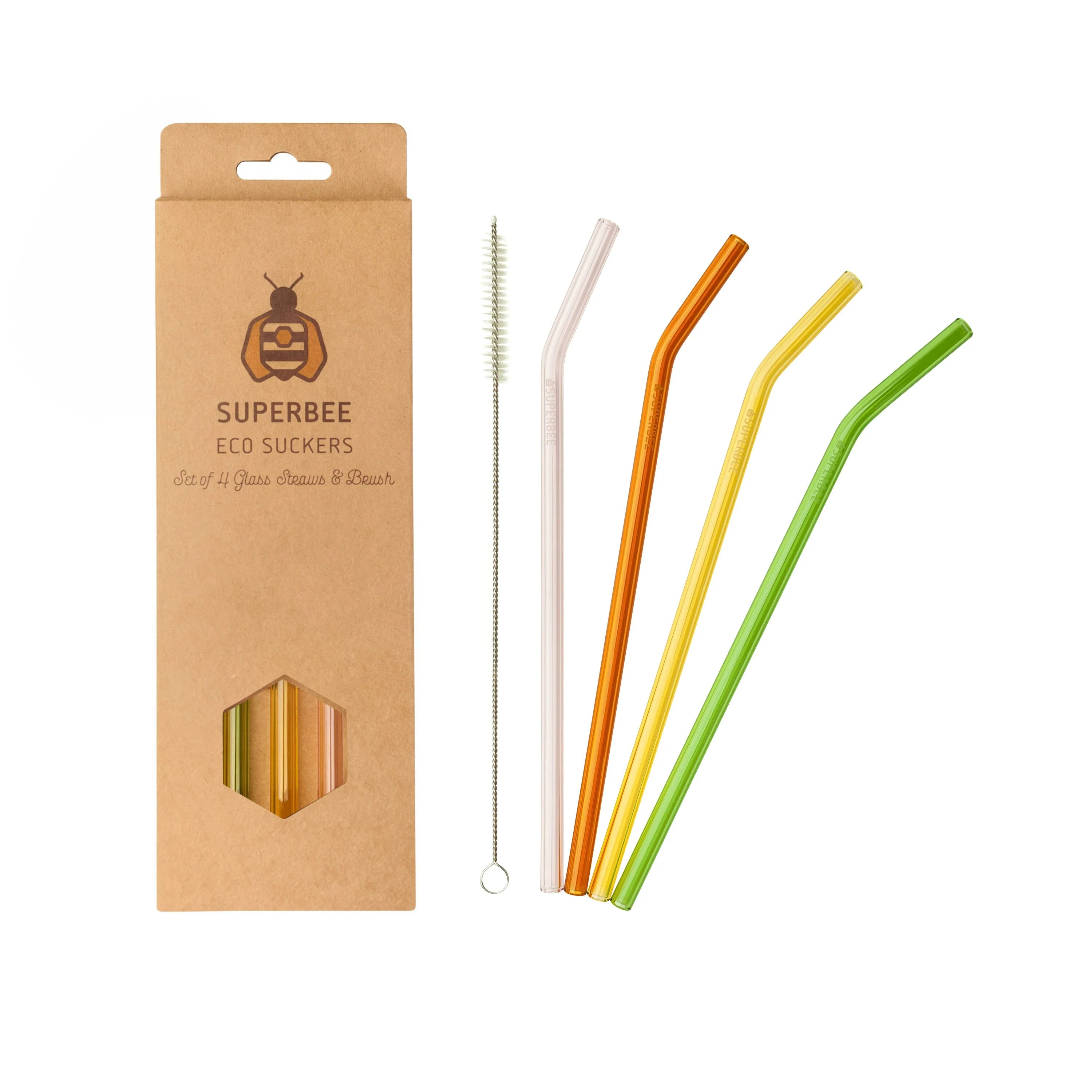 Durable SuperBee Glass Straws Set with Cleaning Brush Fine Crafted
