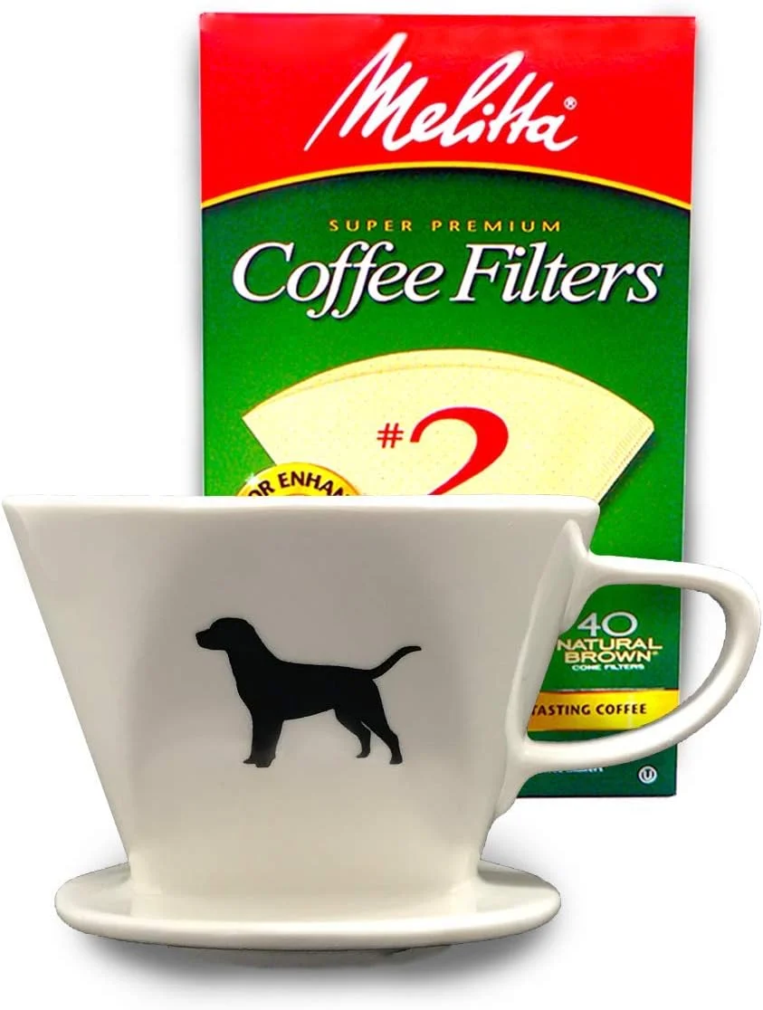 Excellent Simply Charmed Black or Golden Lab Coffee Pour Over Single Cup Ceramic Brewer with Melitta Filters 8 to 16 oz Depending on How Much Water Grounds You Green