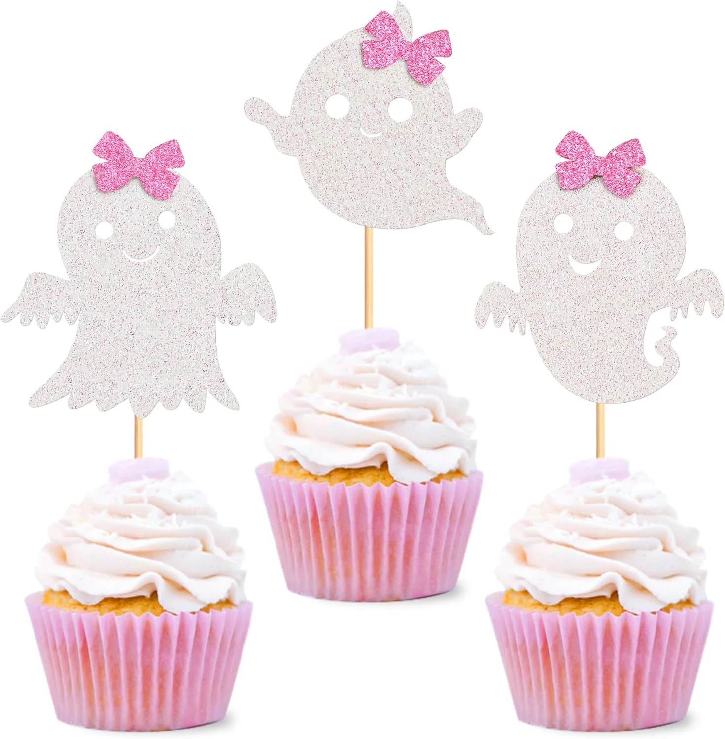 Verified 24Pcs Ghost Cupcake Toppers – Pink White Halloween Baby Shower Ghost Gender Reveal Decorations Traditional