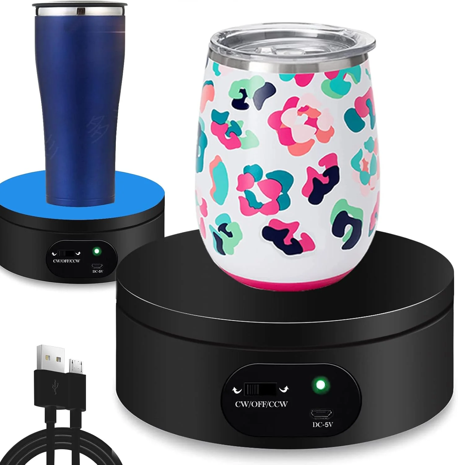 Refined YVV Motorized Rotating Display Stand Turner Cup Platform for Epoxy Glitter Tumbler 360 Automatic Mute Rotating Turntable Tumbler Making Supplies Spinner Base for Product Video Show Balck 4.72in Original Design