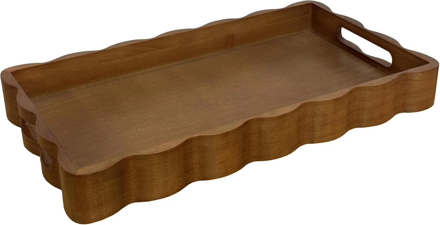 Efficient JUIOETURPine Wood Decorative Tray with Handle Rectangular Wooden Serving Tray for Breakfast in Bed Coffee Table Dining Table or Kitchen Exclusive