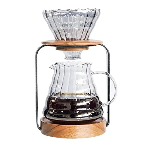 Professional Sotech Pour Over Coffee Station Dripper Stand Coffee Filter Wooden Filter Holder Glass Server with Paper Coffee Filters Exclusive