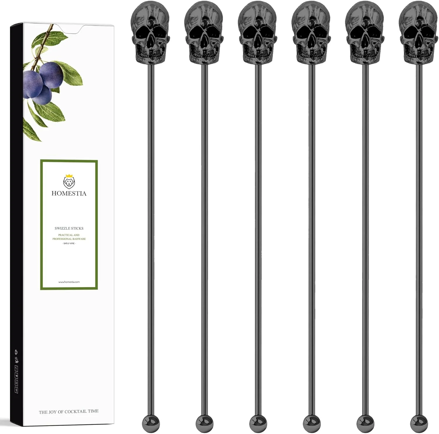 Professional Homestia 6Pcs Skull Swizzle Sticks 7.5inch Coffee Stirrers Reusable Stainless Steel Beverage Cocktail Stirrer for Bar Halloween Party Mixing Drinks Clean